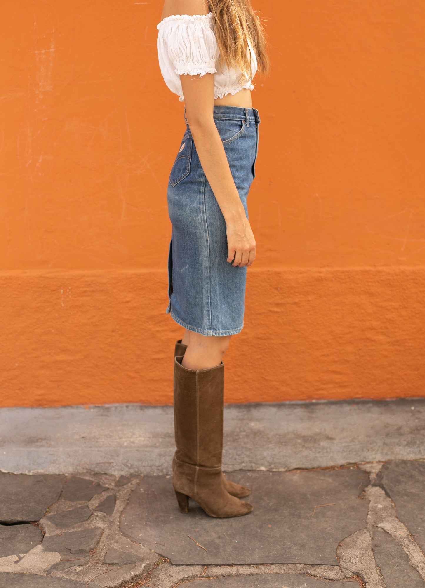 Vintage High Waist Denim Skirt by Rifle, Classic Blue Jean Skirt, 80s 90s Fashion, Size Small