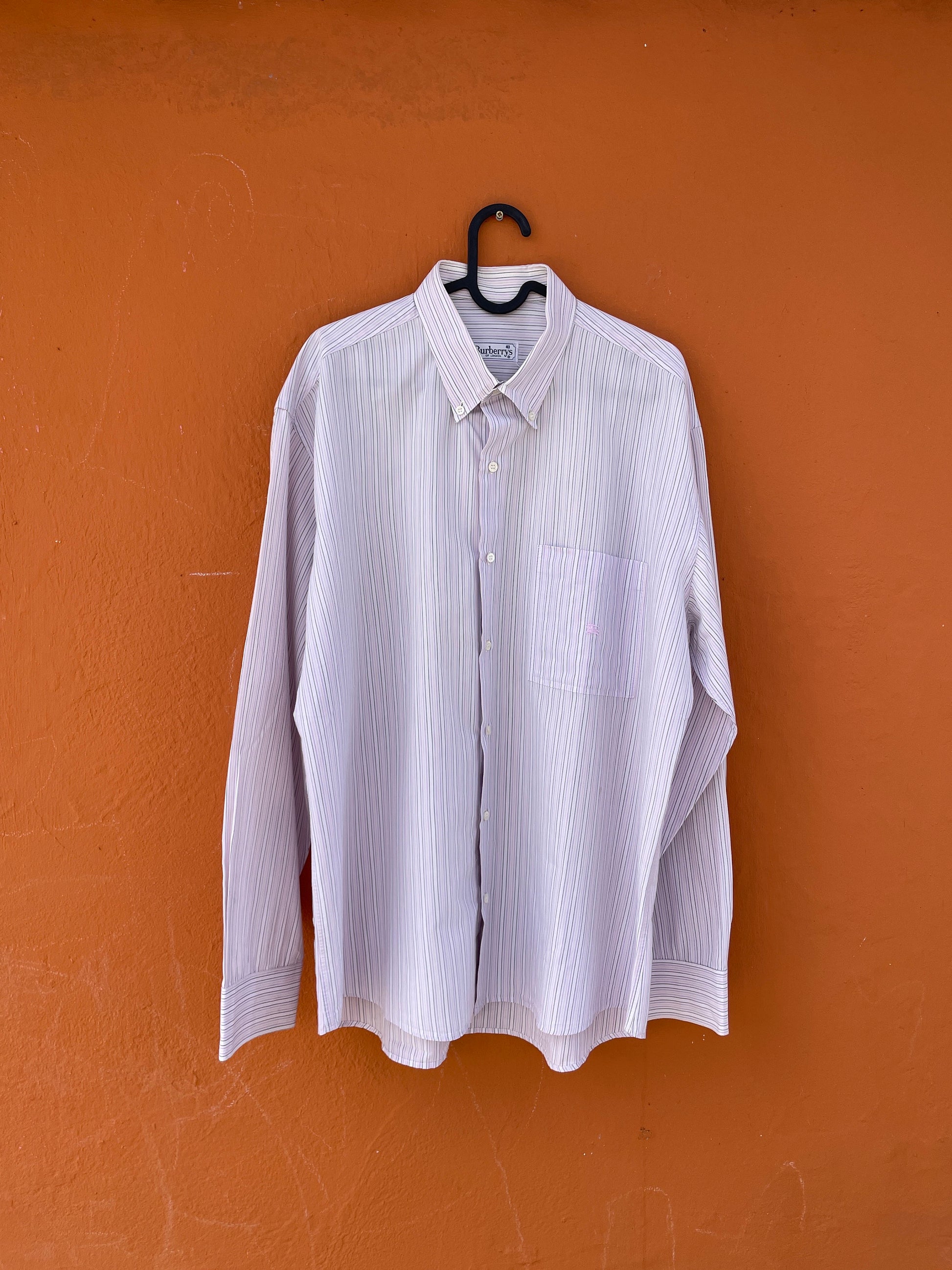 Vintage Burberrys London Men's Oxford Shirt - Striped Pink, Purple, Green