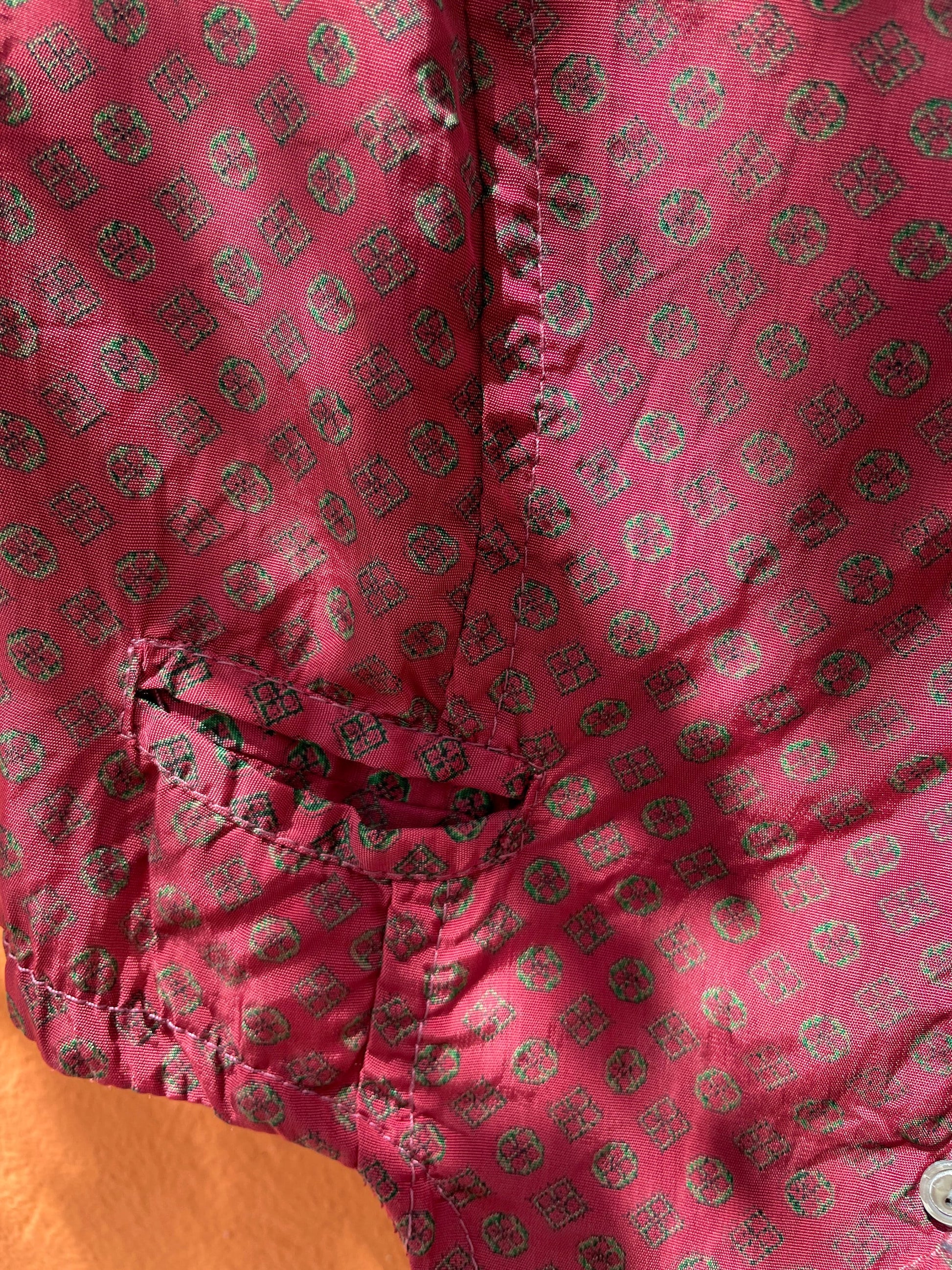 Vintage Italian Lightweight Gilet, Burgundy Geometric Pattern, Dark Academia Style, Made in Italy