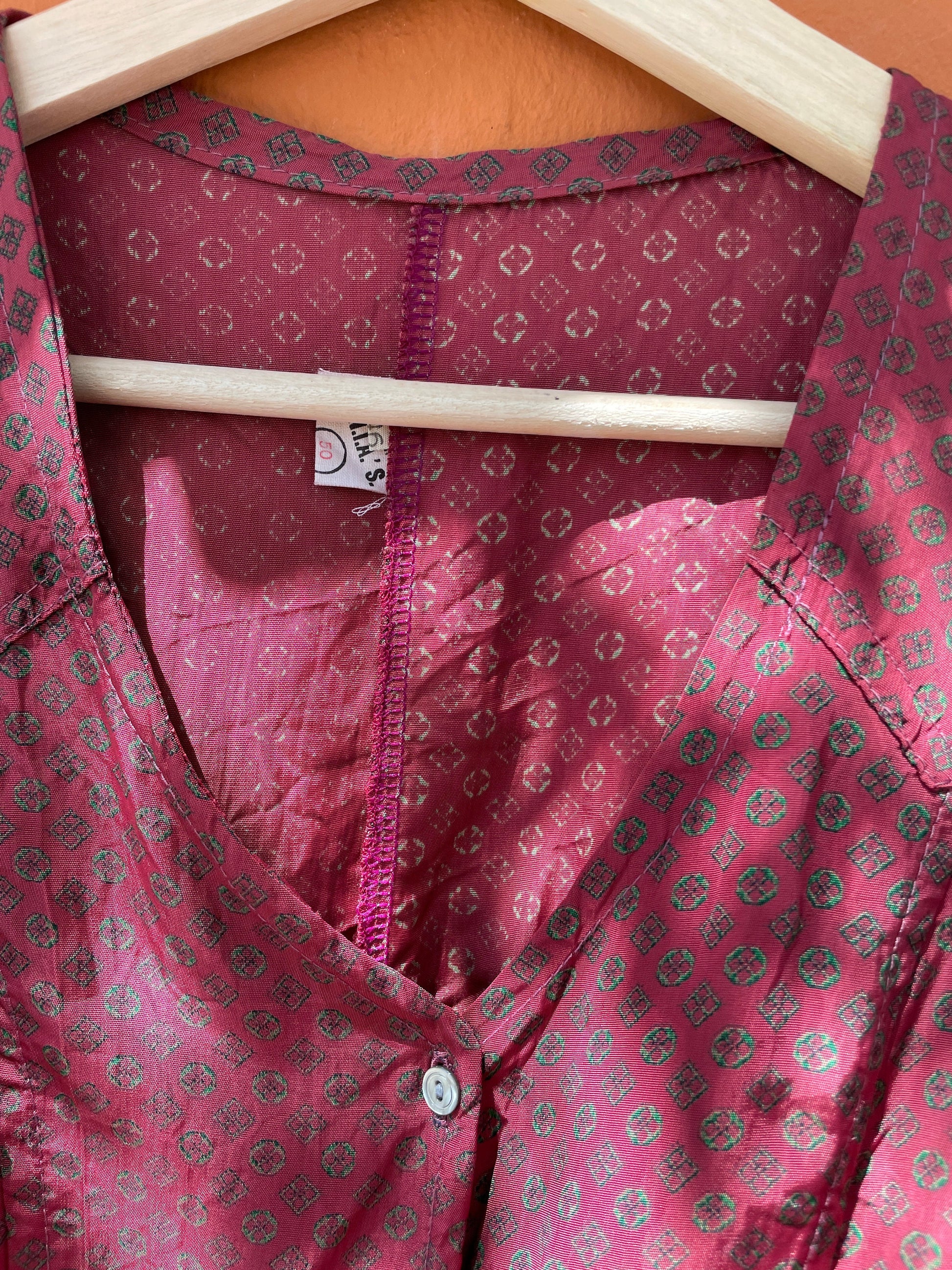 Vintage Italian Lightweight Gilet, Burgundy Geometric Pattern, Dark Academia Style, Made in Italy