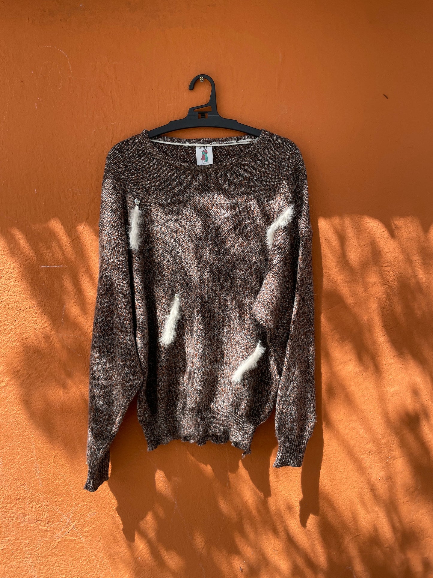 Vintage Italian Jumper with Feather Detailing, Mixed Wool Blend, Retro Aesthetic