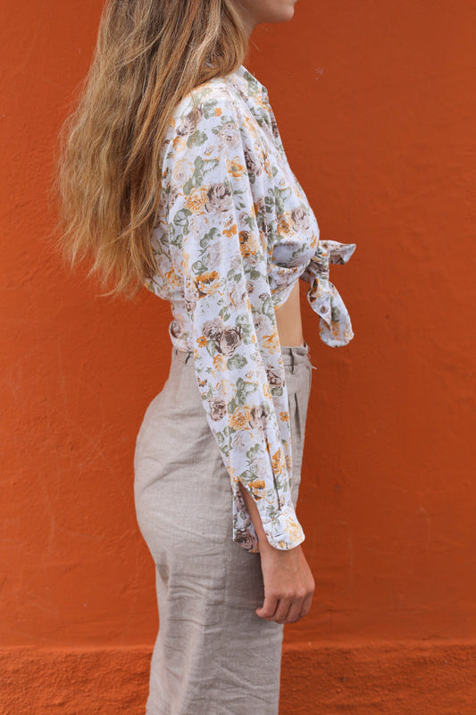 Vintage Floral Button-Up Shirt by Andrea Sassi, Made in Italy, Thick Cotton, Cottagecore Aesthetic