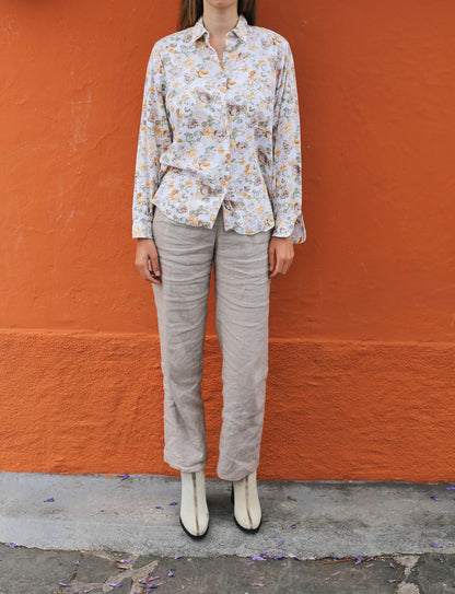 Vintage Floral Cotton Button-Up Shirt — fabric close-up
