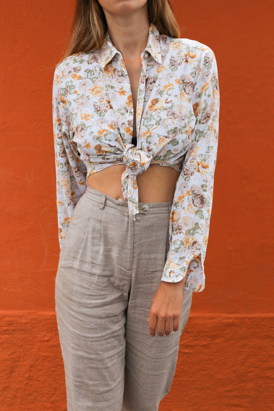 Vintage Floral Button-Up Shirt by Andrea Sassi, Made in Italy, Thick Cotton, Cottagecore Aesthetic