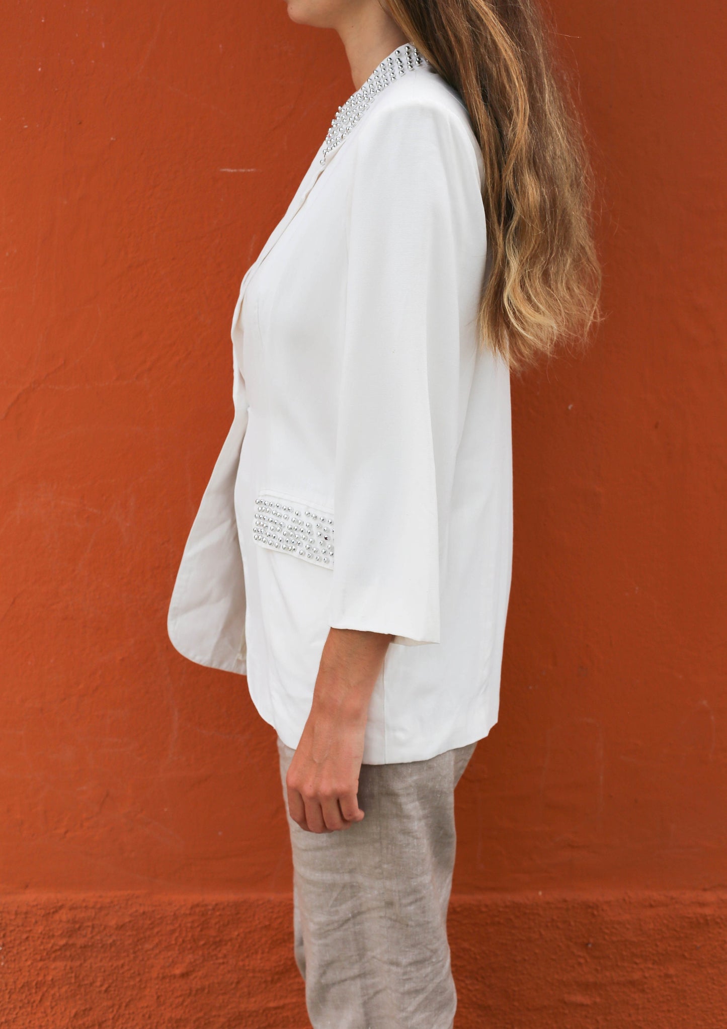 Vintage White Blazer with Silver Embellishments — additional view 5