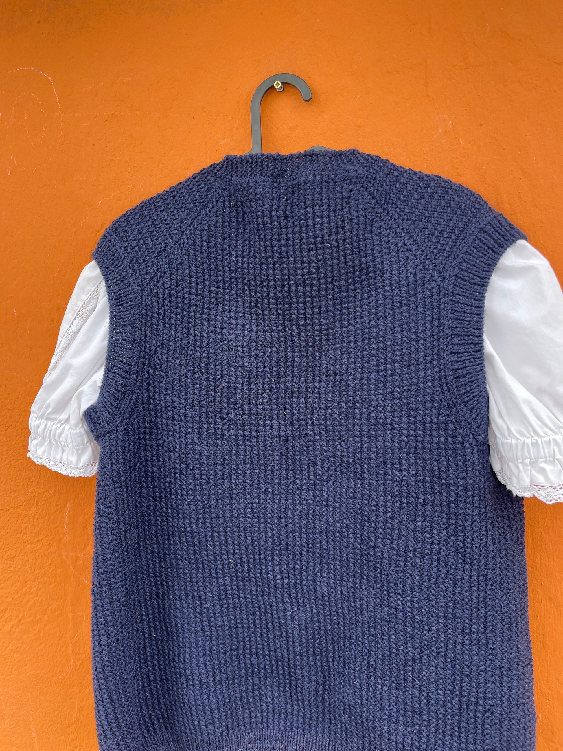 Vintage Navy Blue Hand-Knit Cardigan — additional view 7