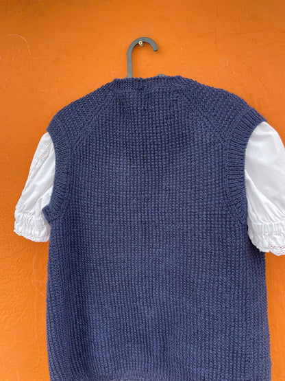 Vintage Navy Blue Hand-Knit Cardigan — additional view 7