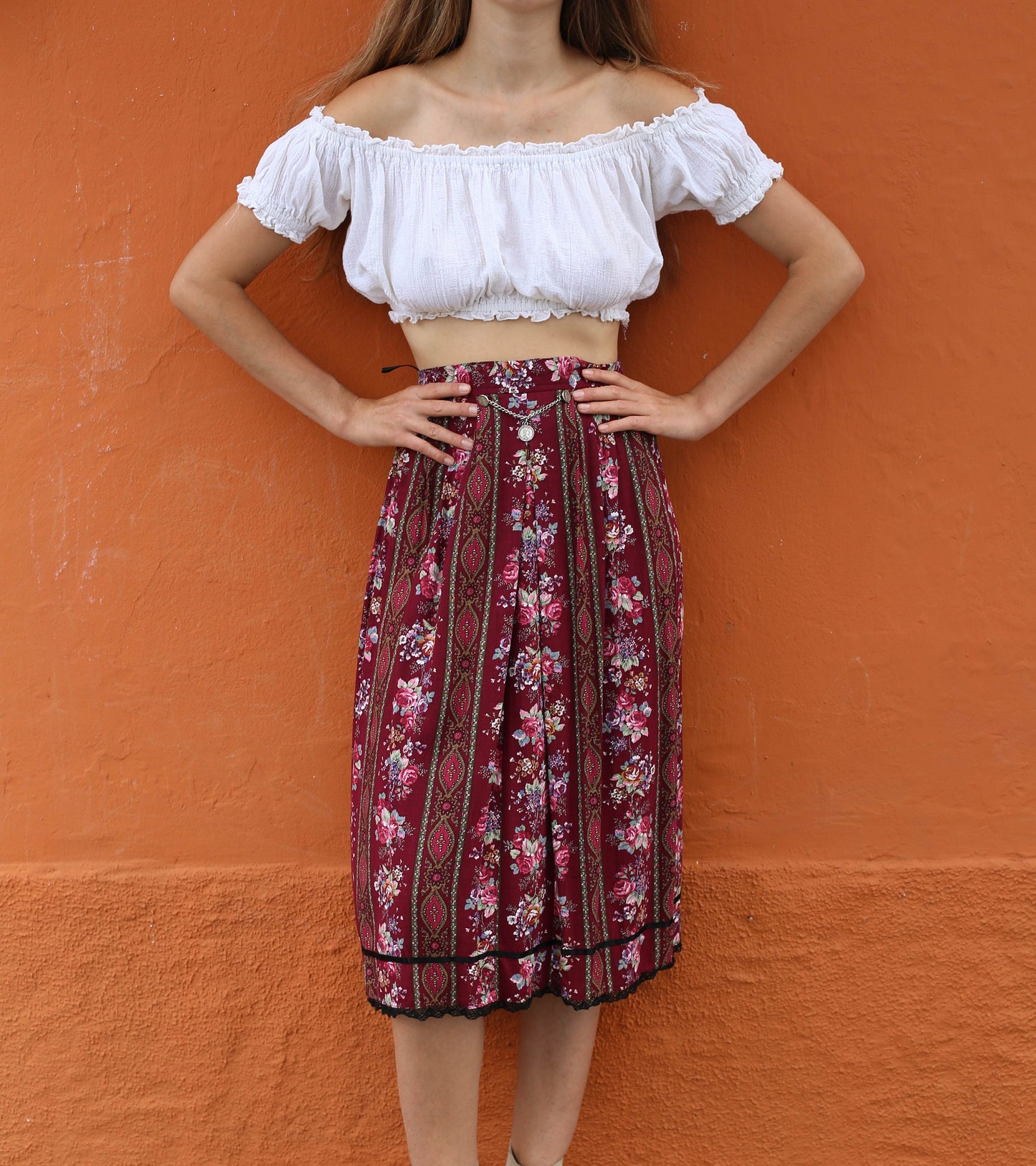 Vintage Dirndl Aesthetic Women's Skirt, Cottagecore Style, Hidden Pocket, Floral Design romantic german folklore skirt