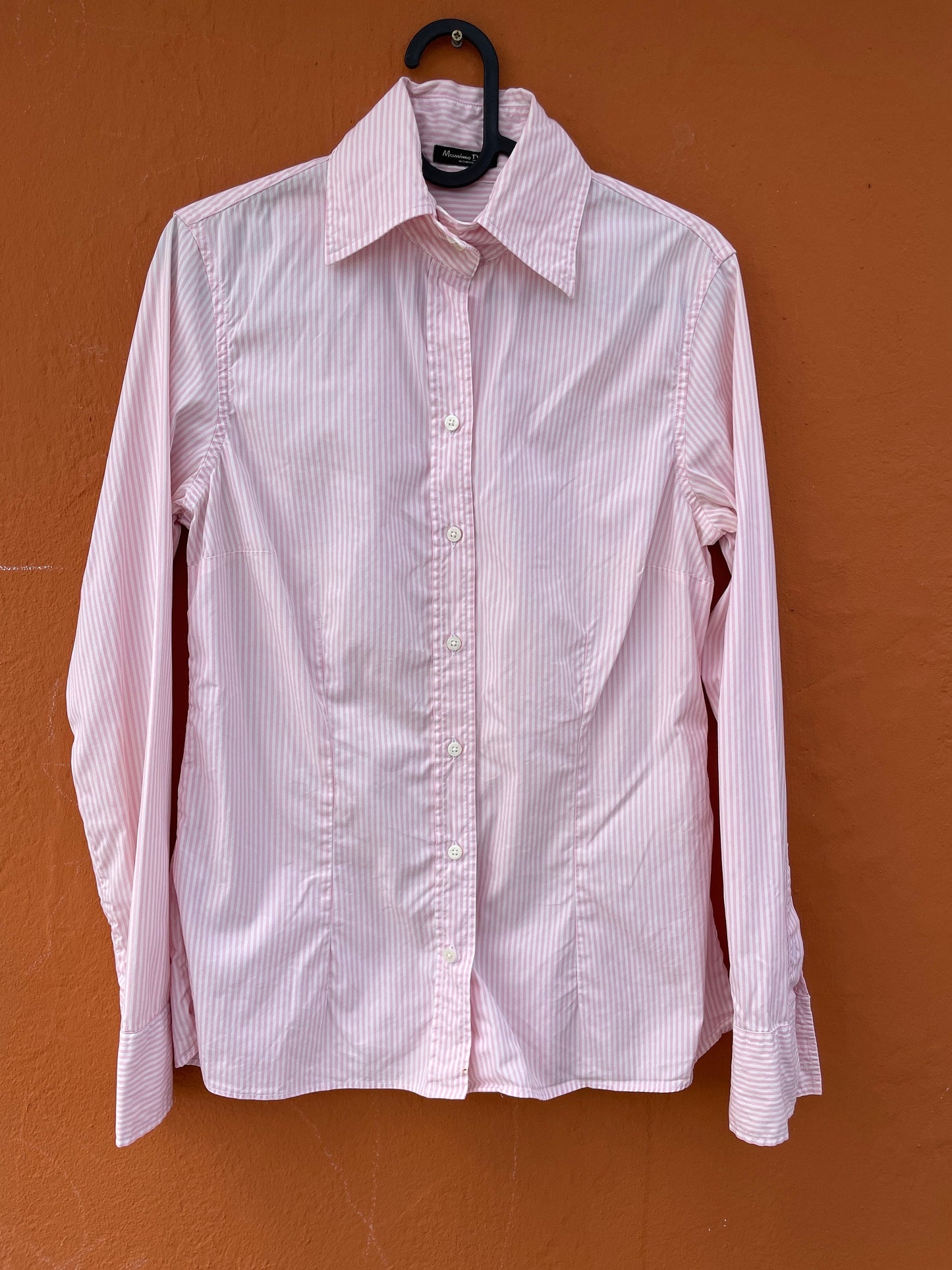Massimo Dutti pink striped woman button up shirt, Elegant girl boss blouse, Smart oxford shirt,