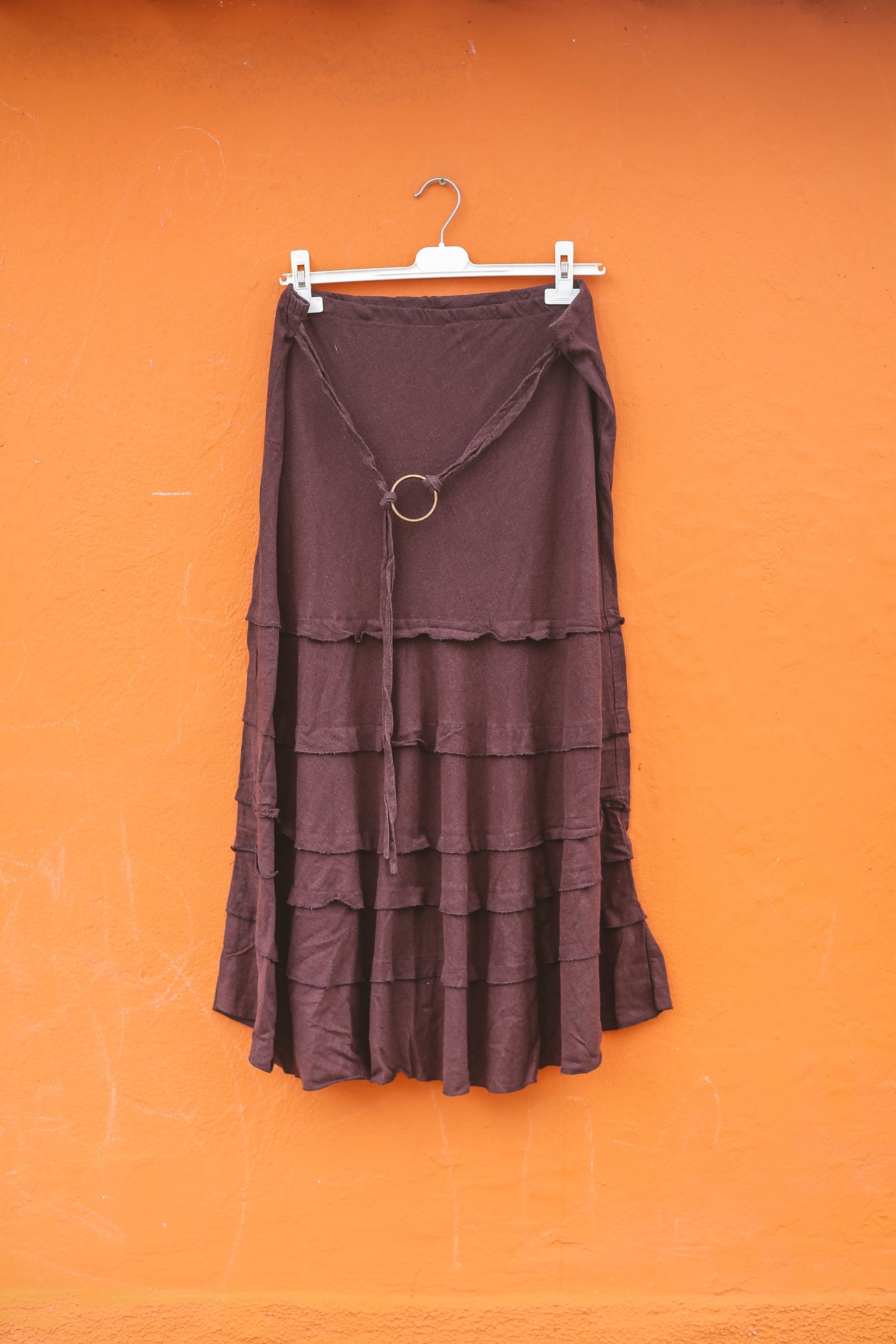 Chic Vintage Brown Boho Linen-Blend Long Skirt – D 48 / UK 22, Size 4X