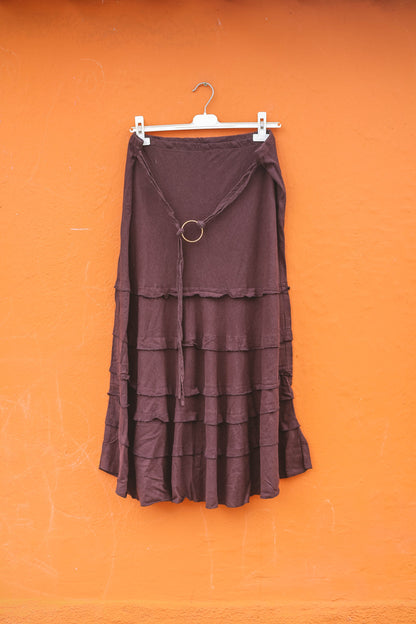 Vintage Brown Boho Linen-Blend Long Skirt — additional view 8