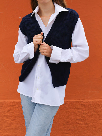 Vintage Navy Blue Hand-Knit Cardigan — additional view 10
