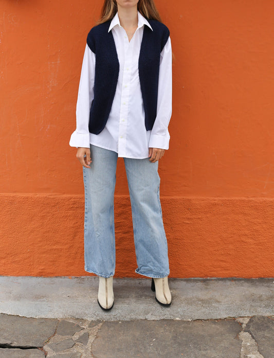 Vintage Navy Blue Hand-Knit Cardigan — detail