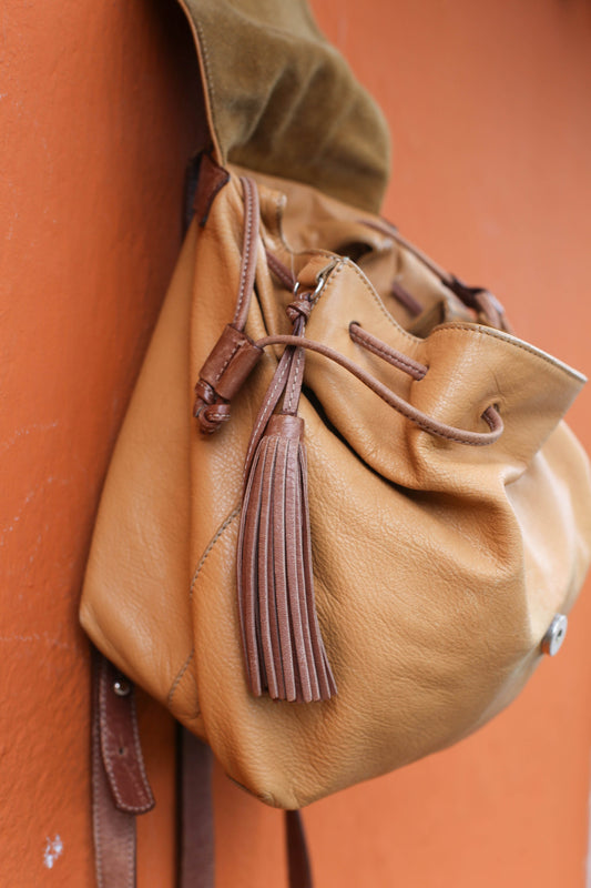 Vintage Super Soft Genuine Leather Backpack, Made in Spain, Boho Aesthetic, Beige cowhide small leather bag
