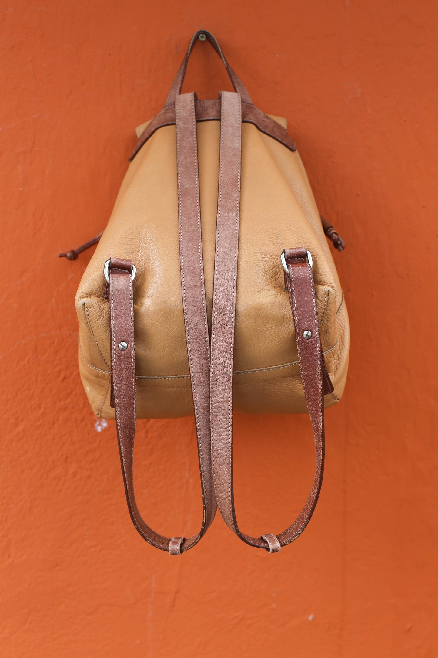 Vintage Super Soft Genuine Leather Backpack, Made in Spain, Boho Aesthetic, Beige cowhide small leather bag