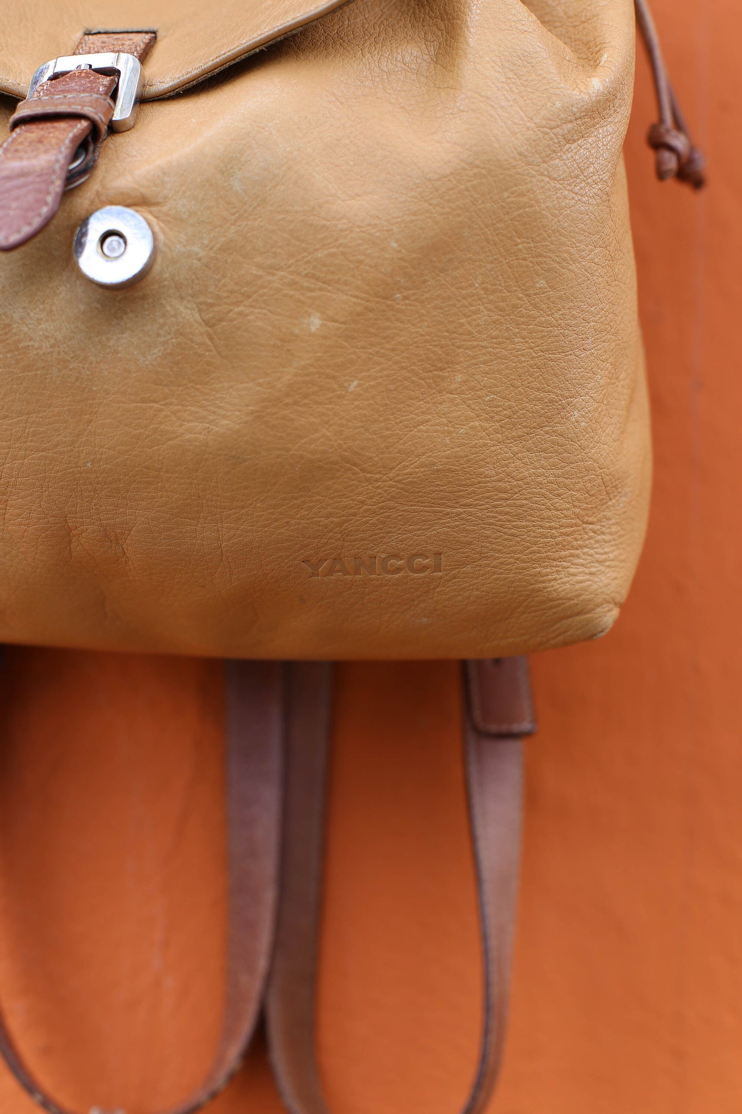 Vintage Super Soft Genuine Leather Backpack, Made in Spain, Boho Aesthetic, Beige cowhide small leather bag