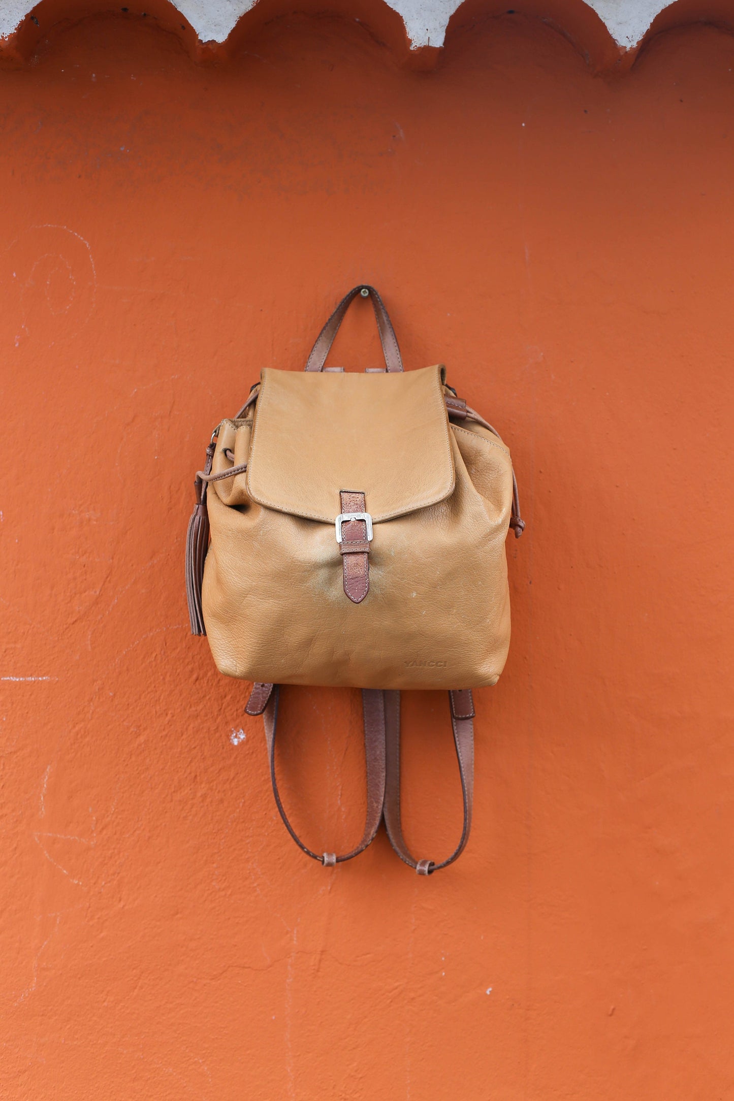 Vintage Super Soft Genuine Leather Backpack, Made in Spain, Boho Aesthetic, Beige cowhide small leather bag