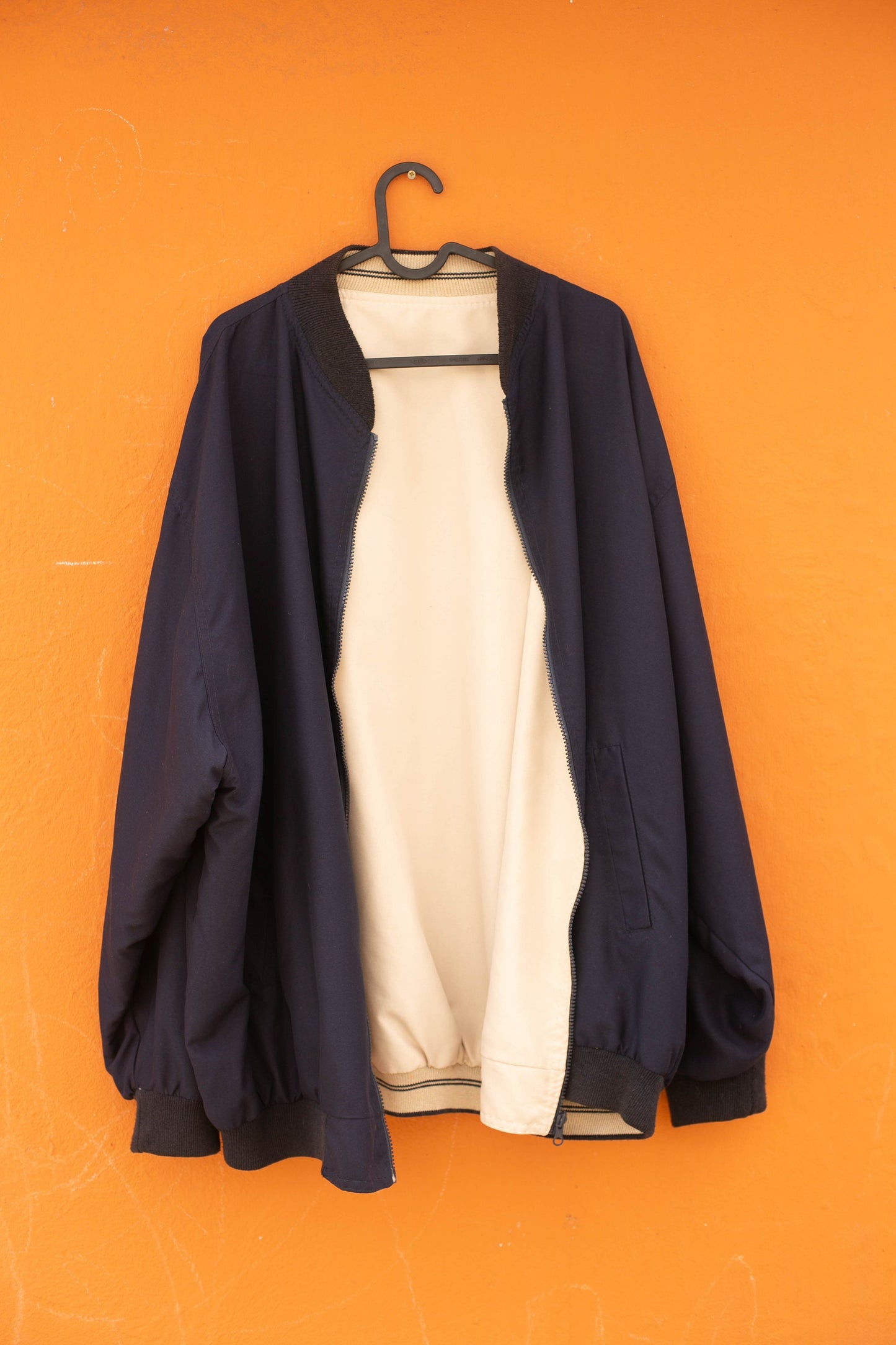 Vintage Lacoste Oversized Reversible Windbreaker Jacket, Men's XXL, Beige and Navy Blue, 80s 90s Fashion, Retro Sportswear