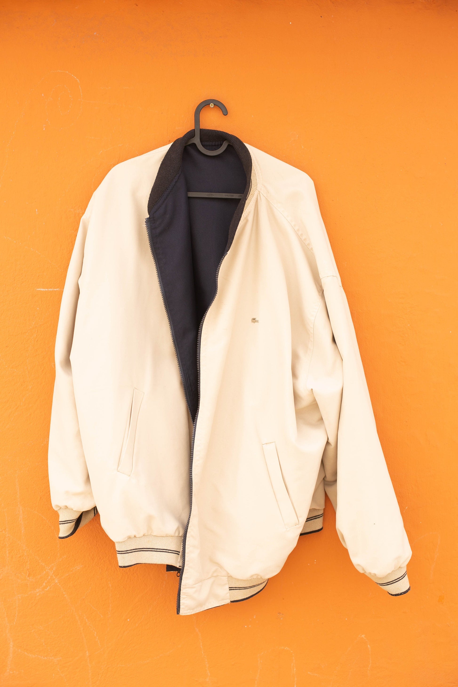 Vintage Lacoste Oversized Reversible Windbreaker Jacket, Men's XXL, Beige and Navy Blue, 80s 90s Fashion, Retro Sportswear