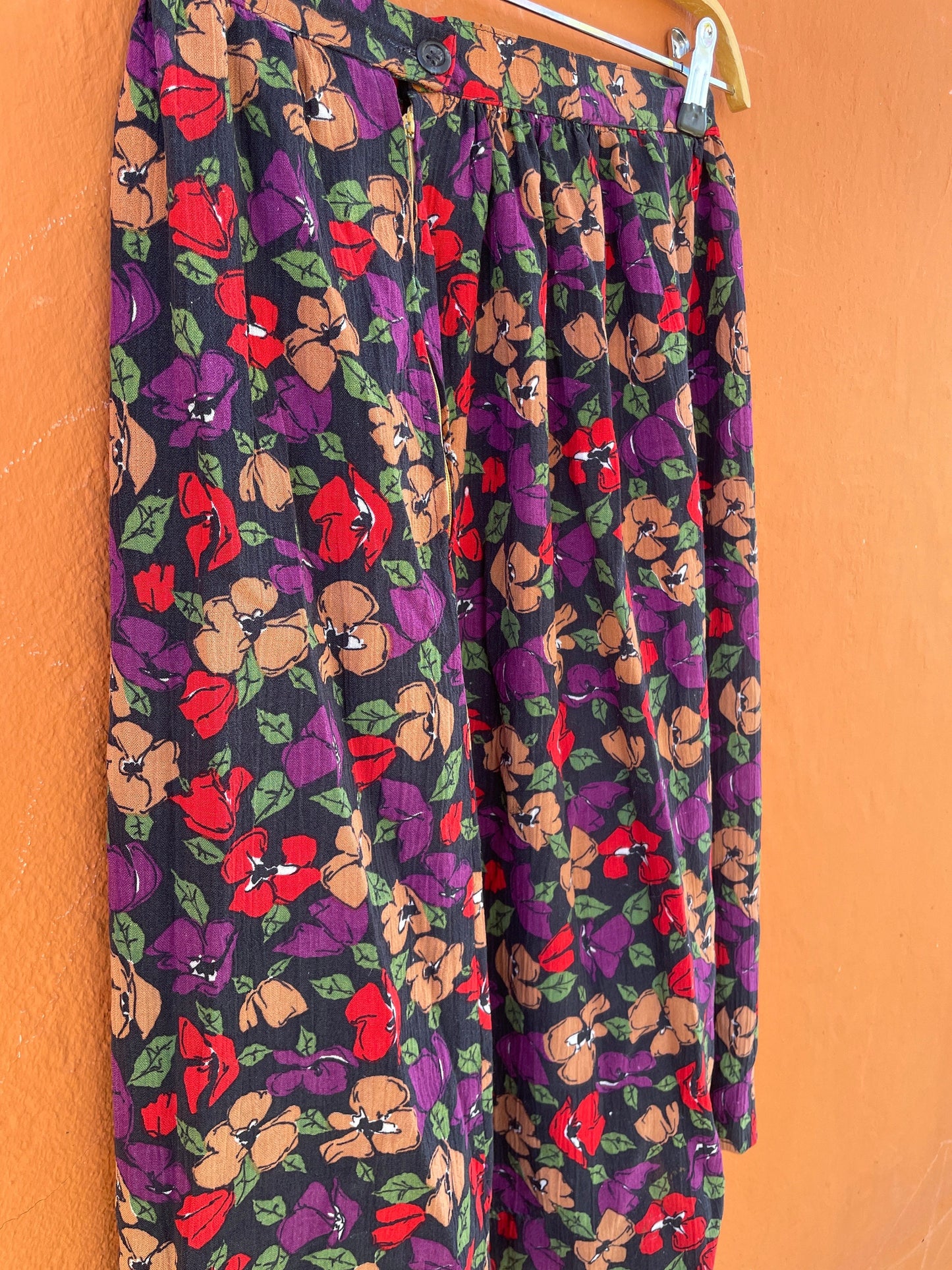 Handmade Vintage Floral High Rise Skirt, Retro A line midi skirt, Lightweight summer skirt, Boho 70s 80s clothing