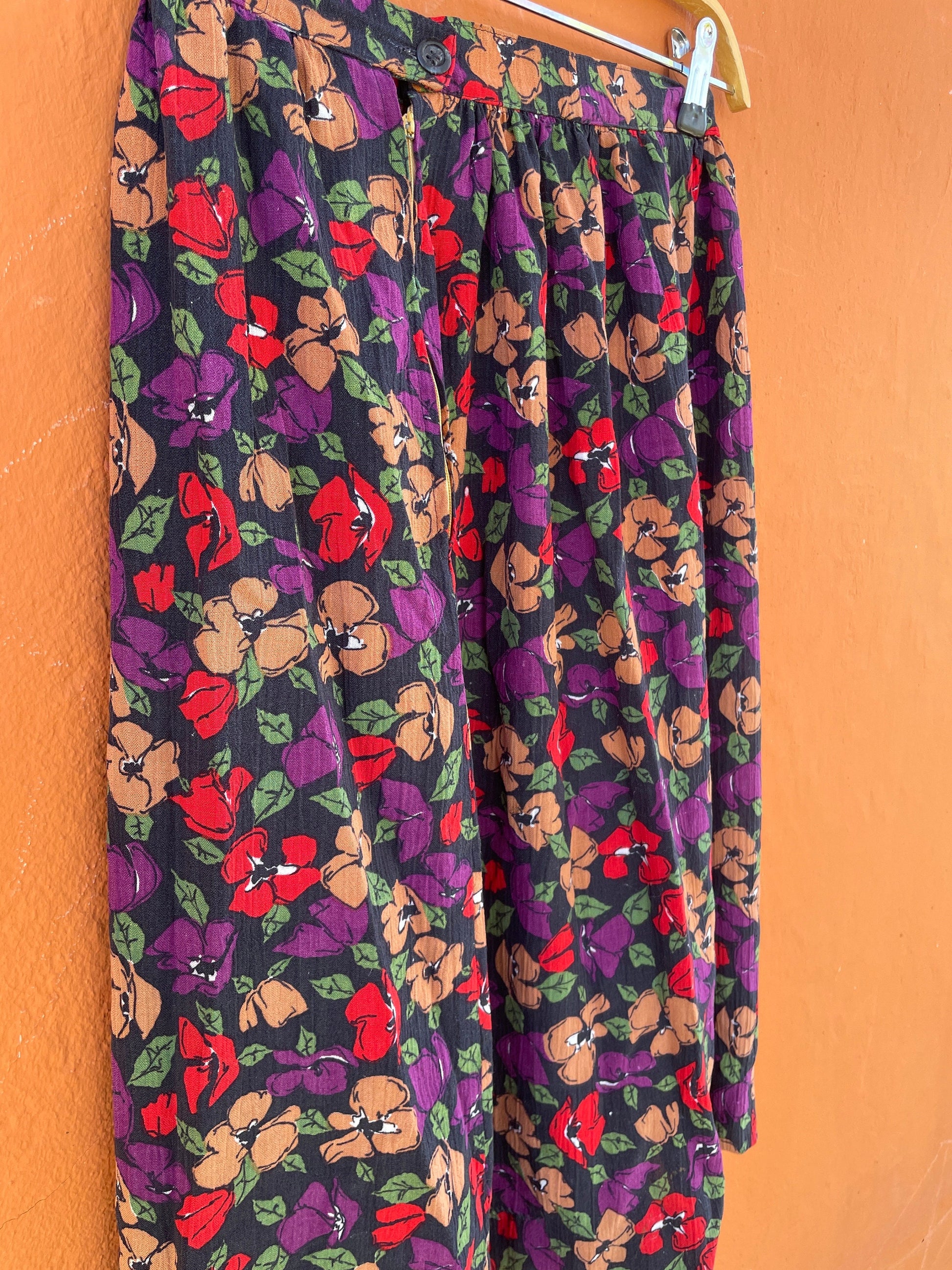 Handmade Vintage Floral High Rise Skirt, Retro A line midi skirt, Lightweight summer skirt, Boho 70s 80s clothing