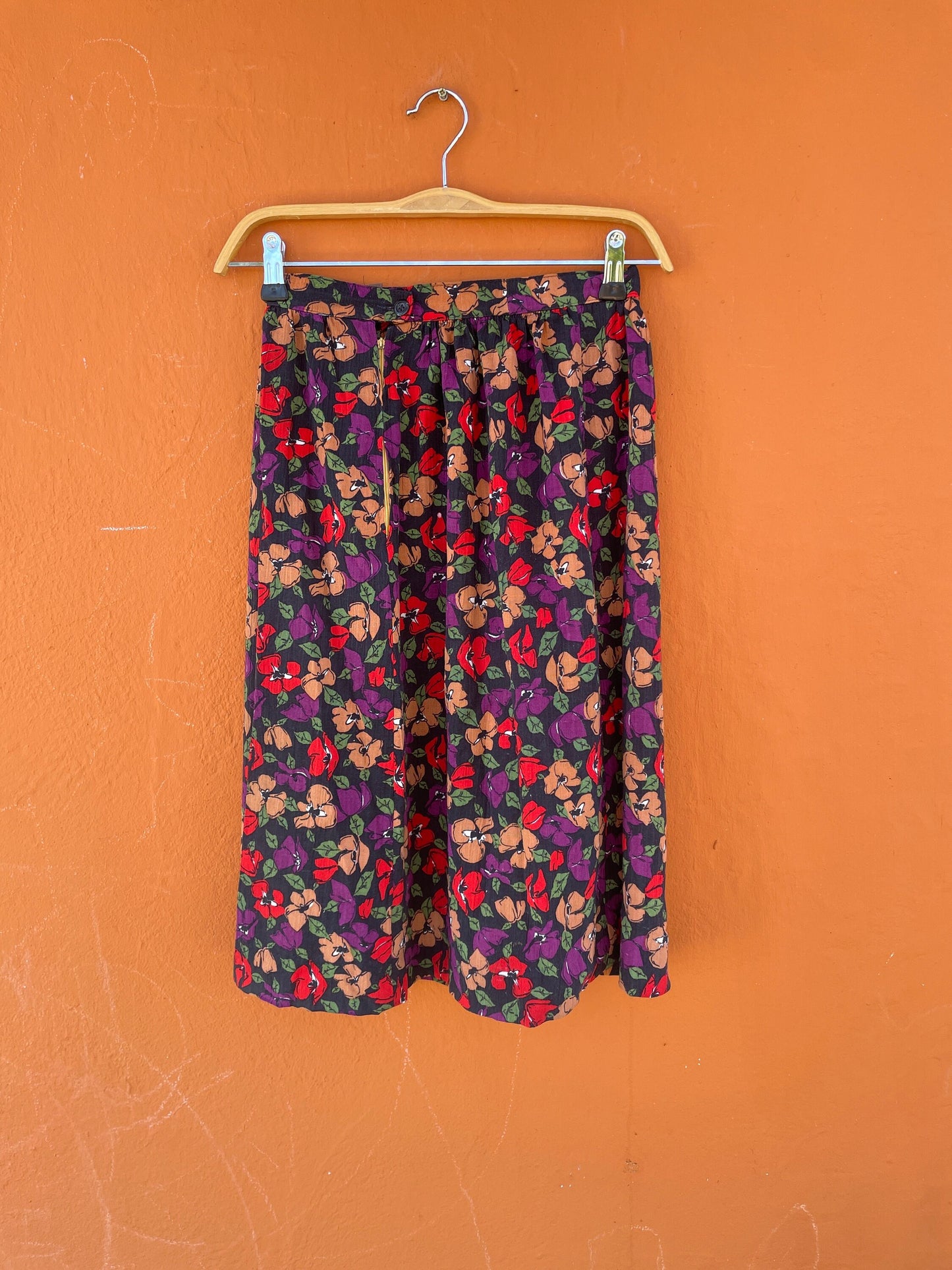 Handmade Vintage Floral High Rise Skirt, Retro A line midi skirt, Lightweight summer skirt, Boho 70s 80s clothing