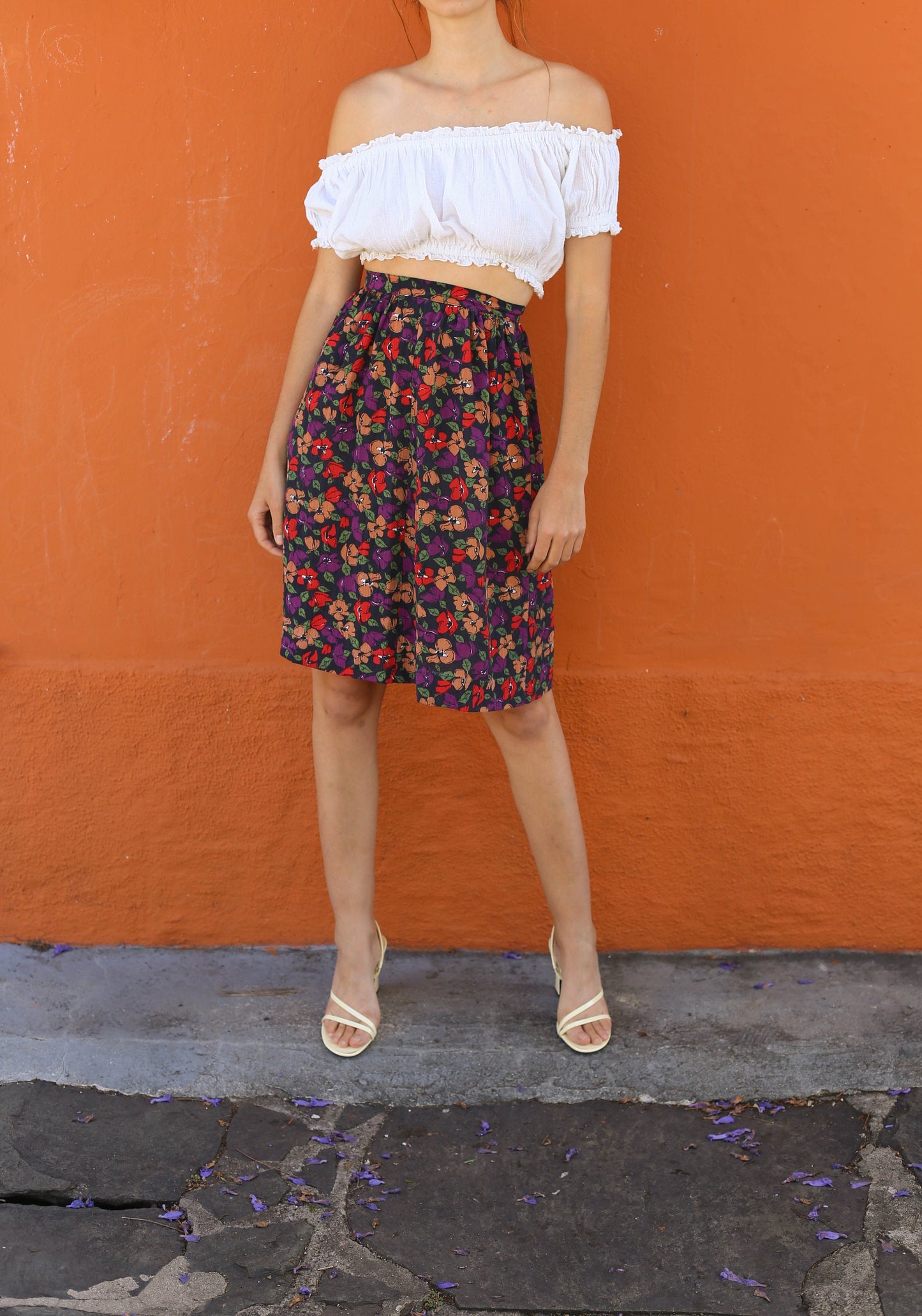 Handmade Vintage Floral High Rise Skirt, Retro A line midi skirt, Lightweight summer skirt, Boho 70s 80s clothing