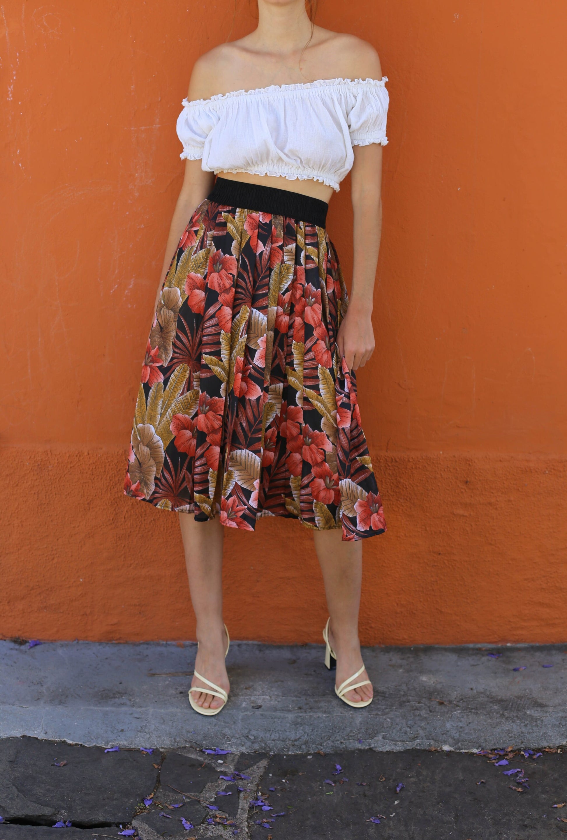 Retro Floral Women's Skirt — fabric close-up
