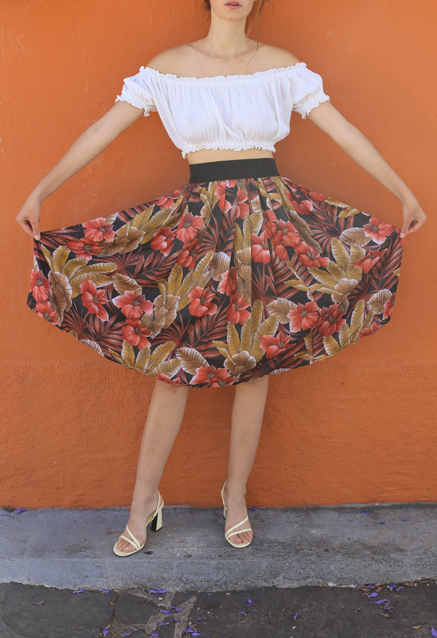 Retro Floral Women's Skirt — back view