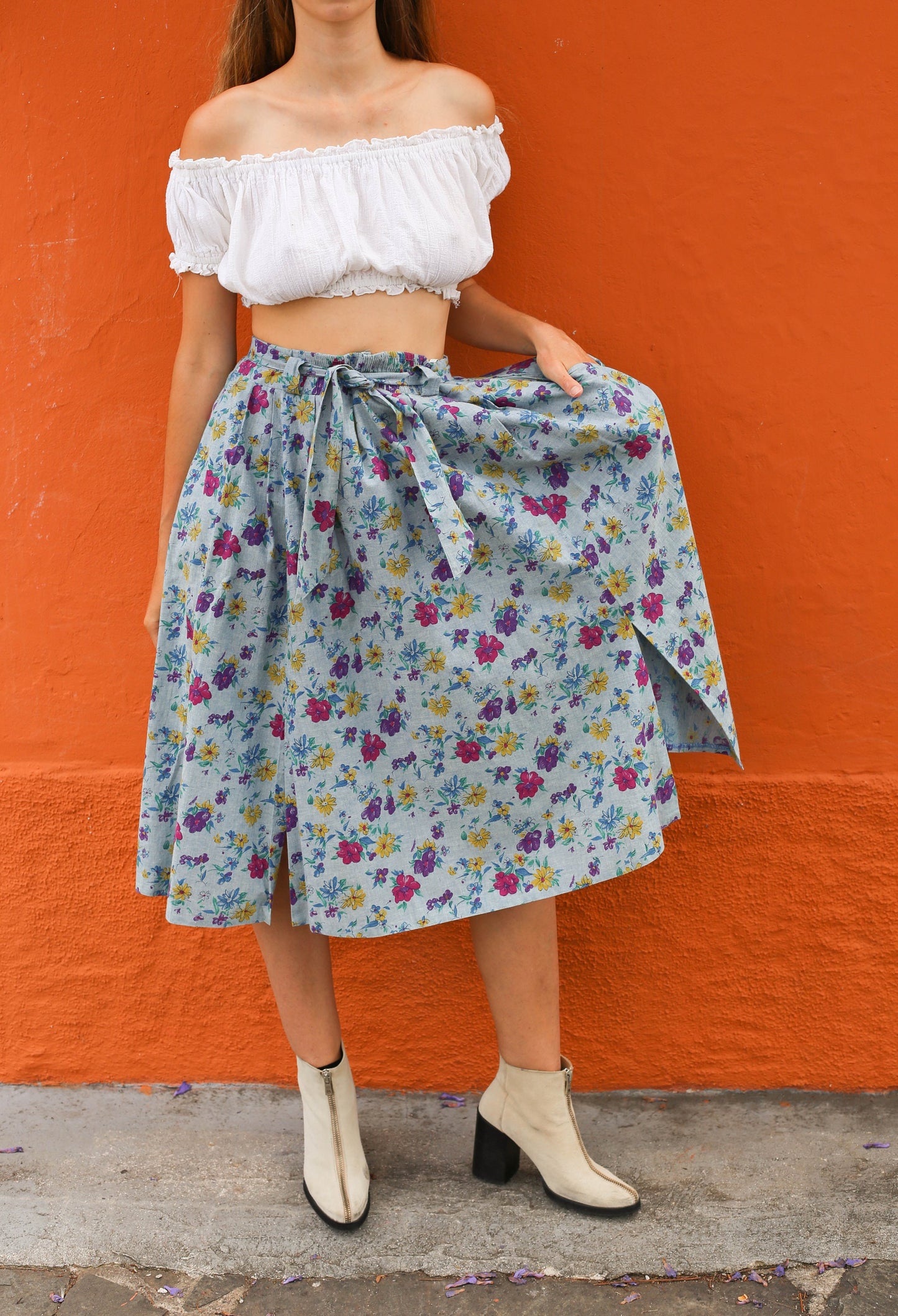 Vintage Floral Print Cotton Skirt, Made in Austria, Hammer Brand, Cottagecore Fashion, Big size feminine high waist spring skirt,