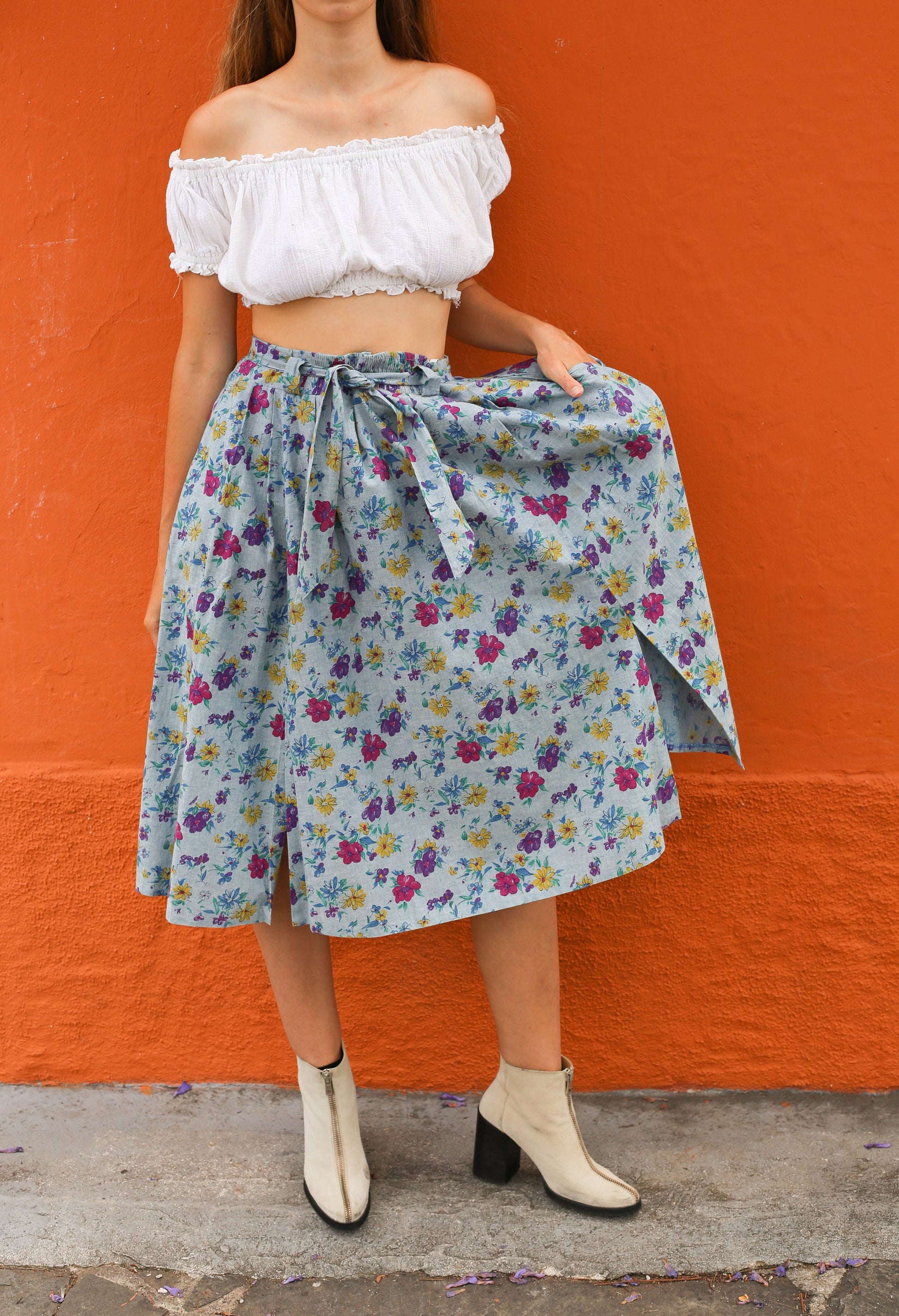 Vintage Floral Print Cotton Skirt, Made in Austria, Hammer Brand, Cottagecore Fashion, Big size feminine high waist spring skirt,