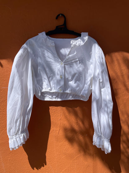 Vintage Dirndl-Style Cotton Cropped Top — detail