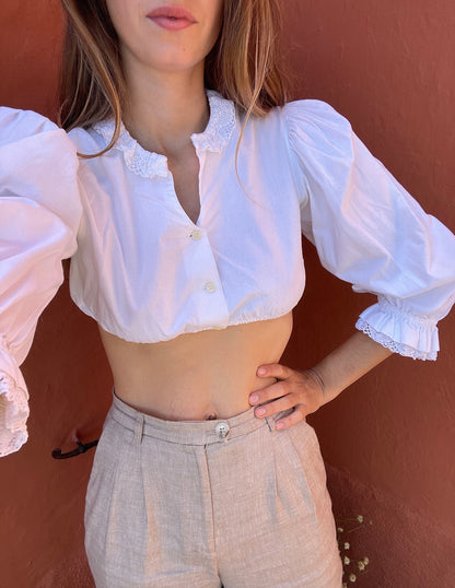 Vintage Dirndl-Style Cotton Cropped Top — back view
