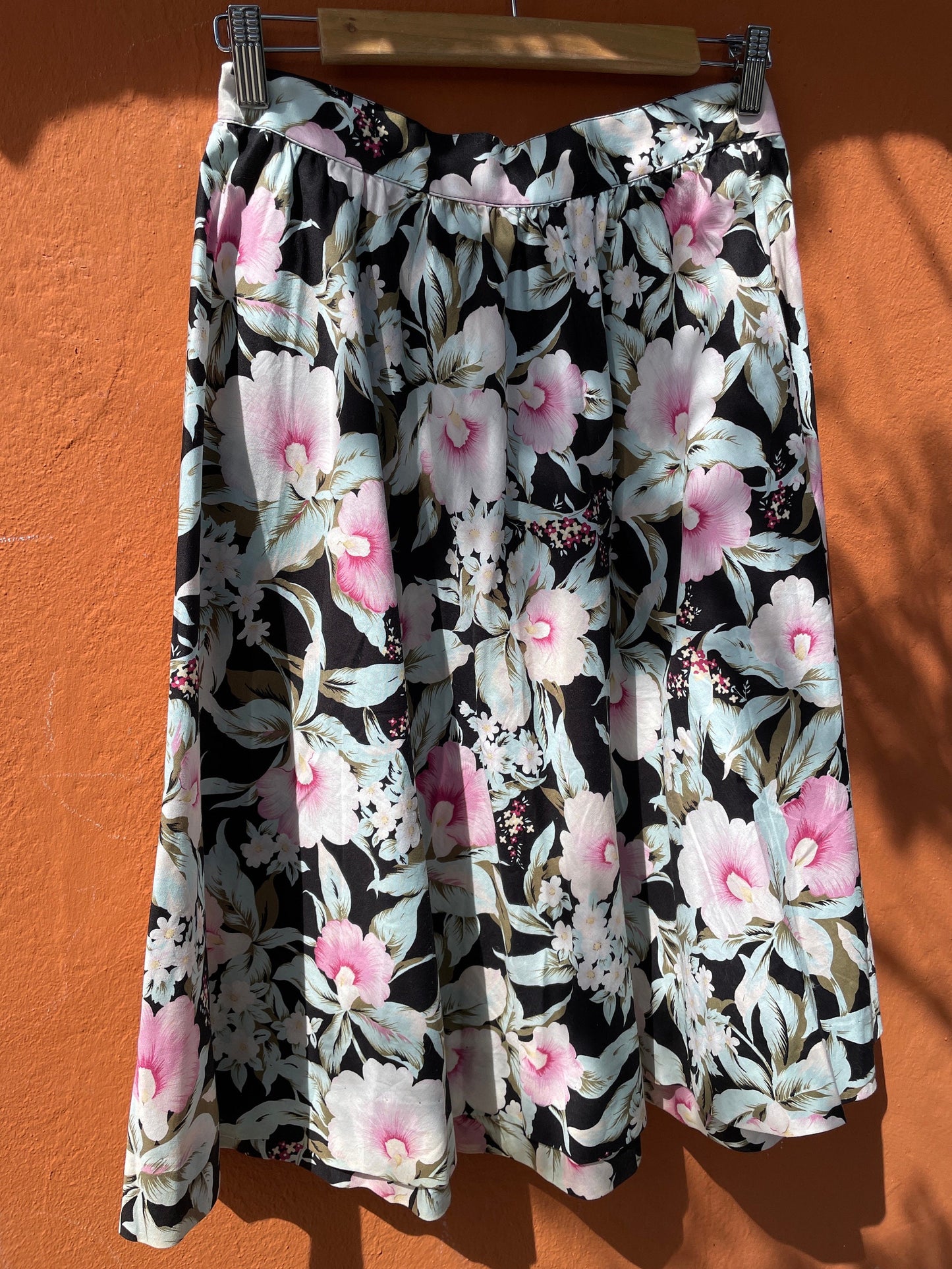 Vintage Floral Women's Skirt, Beautiful Pink Flowers, 100% Cotton
