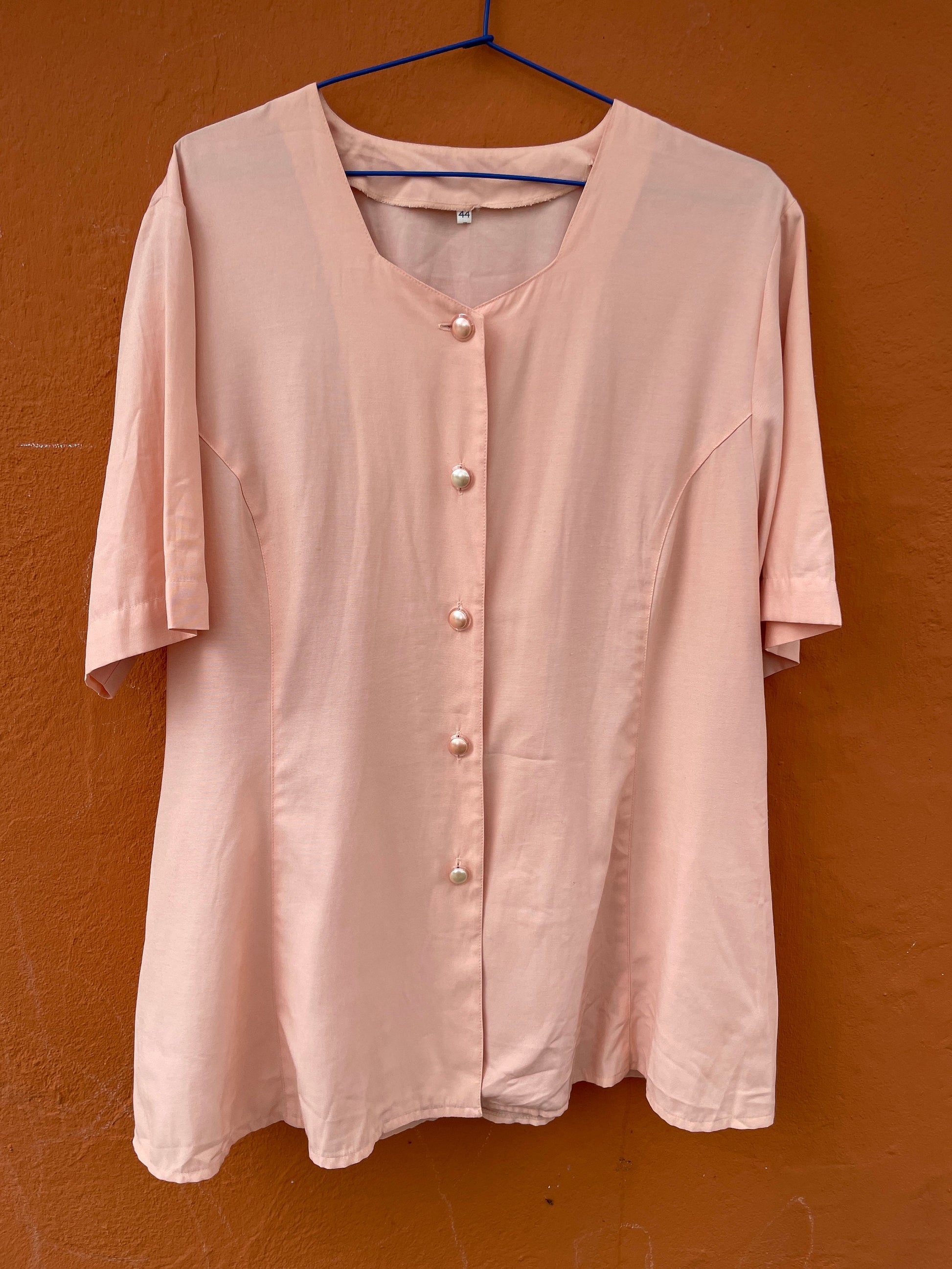 Vintage Women's Button-Up Shirt, Soft Pink Cottagecore Aesthetic blouse, Romantic vintage pastel clothing