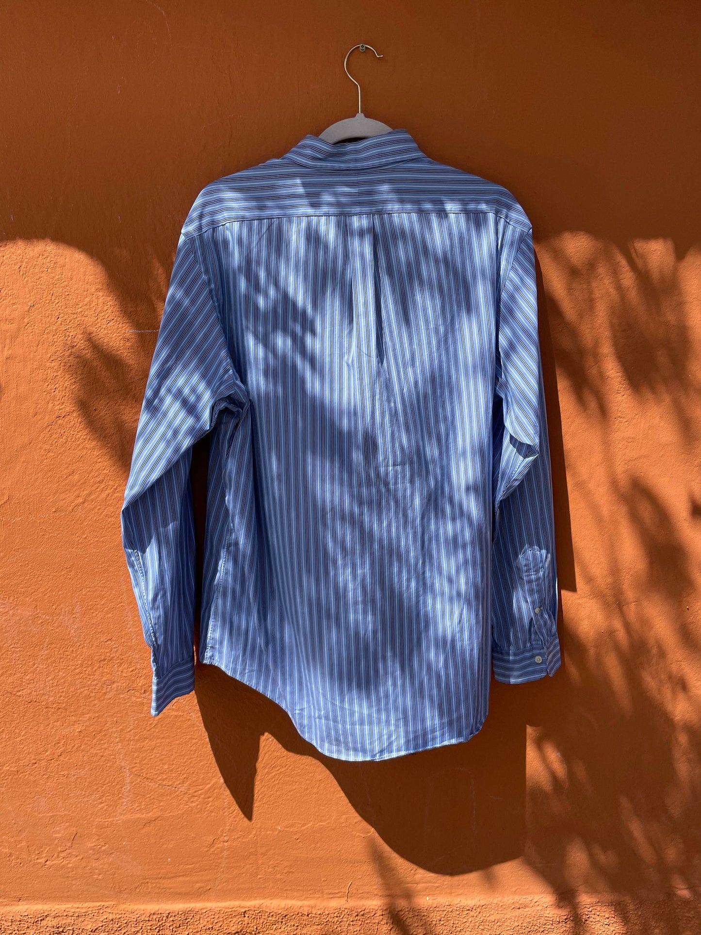 Vintage Polo Ralph Lauren Men's Button-Up Shirt, Striped Light Blue Navy White, Versatile Custom Fit, Oversized preppy smart woman outfit