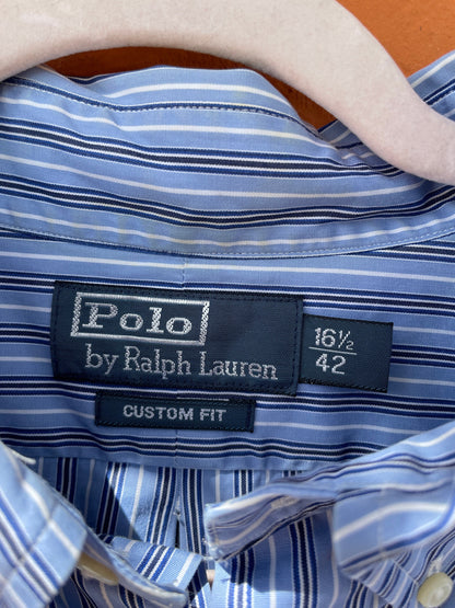 Vintage Polo Ralph Lauren Striped Cotton Shirt, Light Blue Navy Preppy Fit