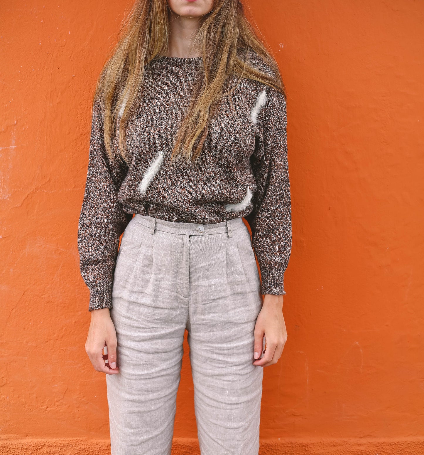 Vintage Italian Jumper with Feather Detailing, Mixed Wool Blend, Retro Aesthetic