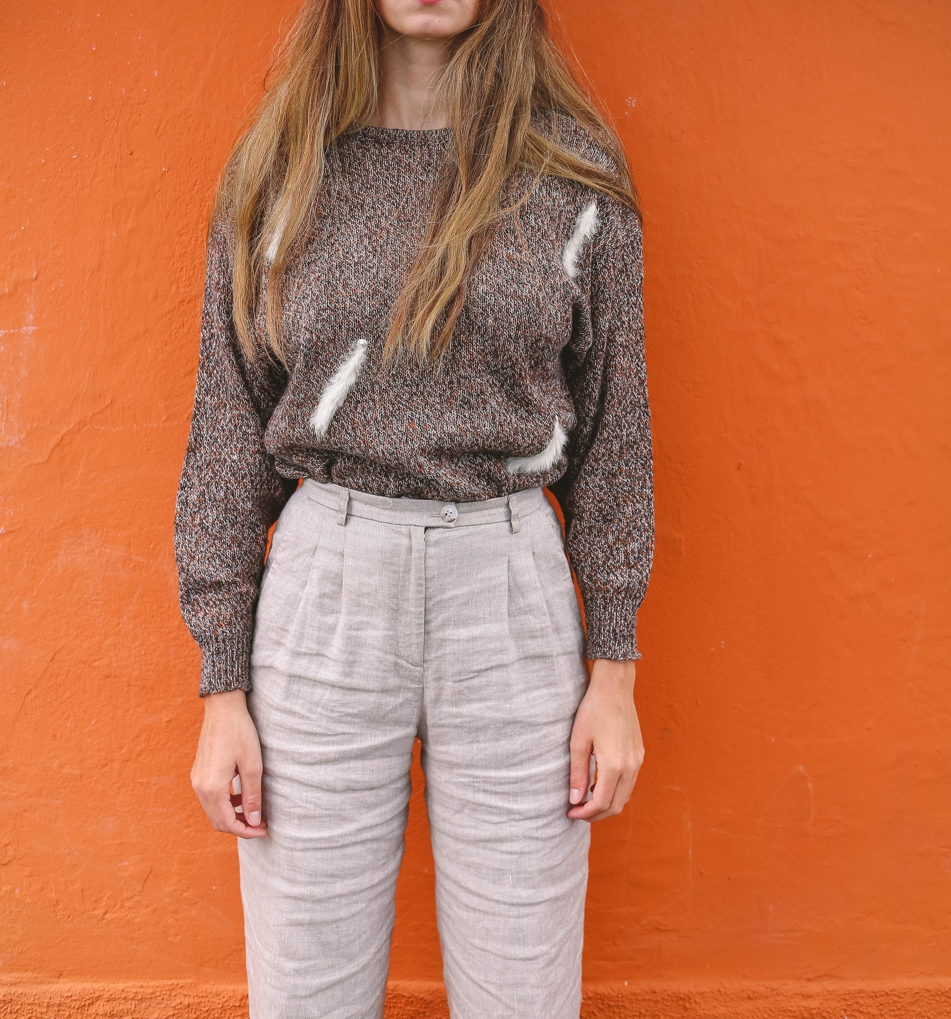 Vintage Italian Jumper with Feather Detailing, Mixed Wool Blend, Retro Aesthetic