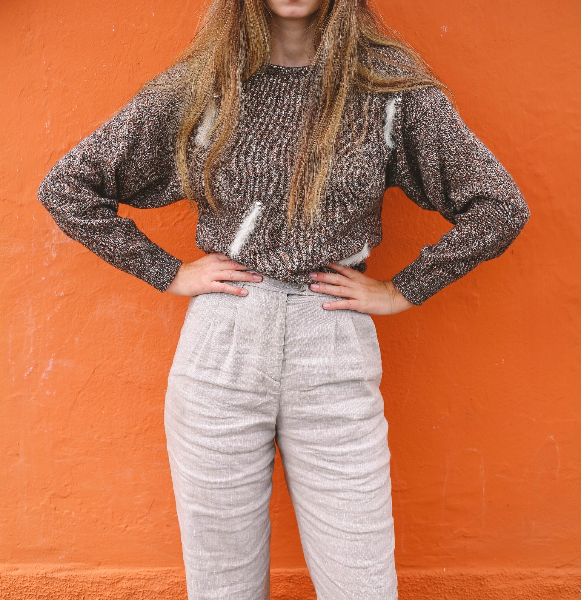 Vintage Italian Jumper with Feather Detailing, Mixed Wool Blend, Retro Aesthetic