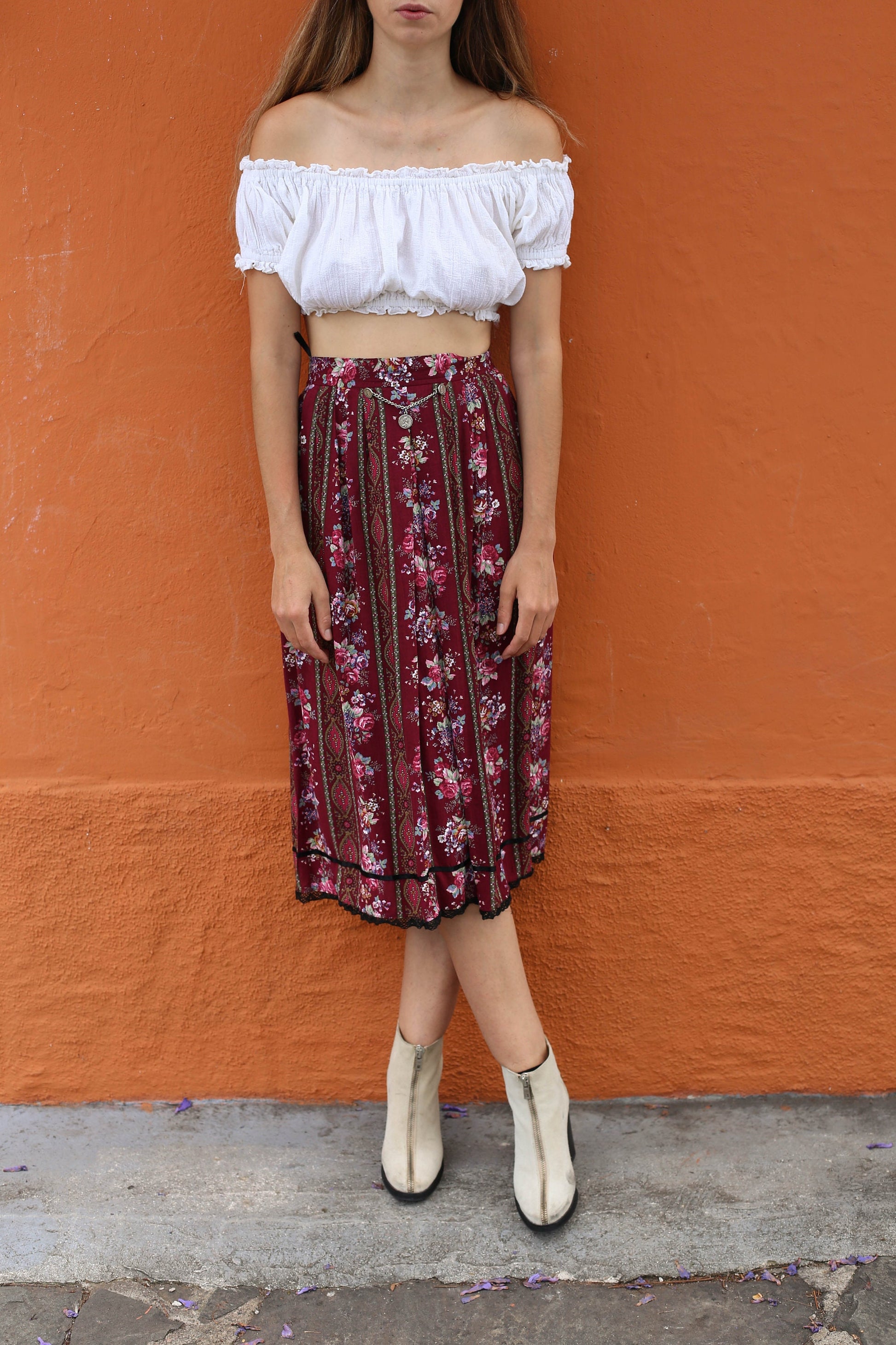 Vintage Dirndl Aesthetic Women's Skirt, Cottagecore Style, Hidden Pocket, Floral Design romantic german folklore skirt