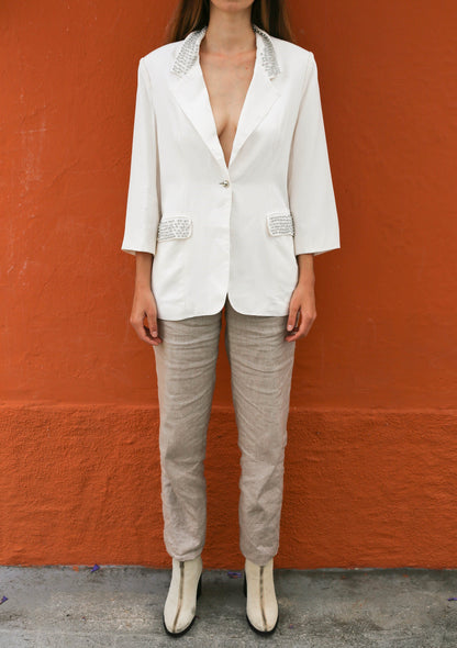 Vintage White Blazer with Silver Embellishments — detail