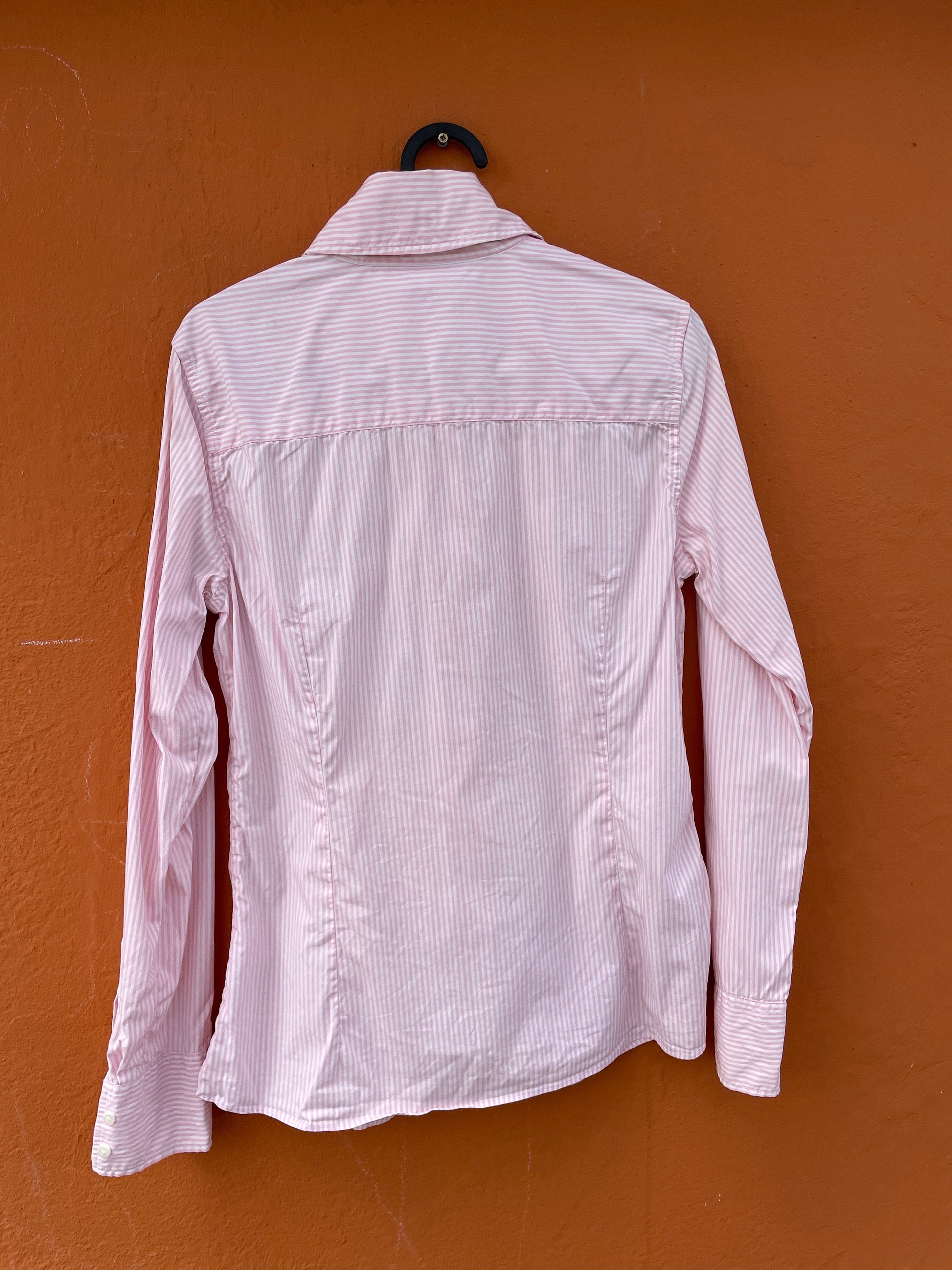 Massimo Dutti pink striped woman button up shirt, Elegant girl boss blouse, Smart oxford shirt,