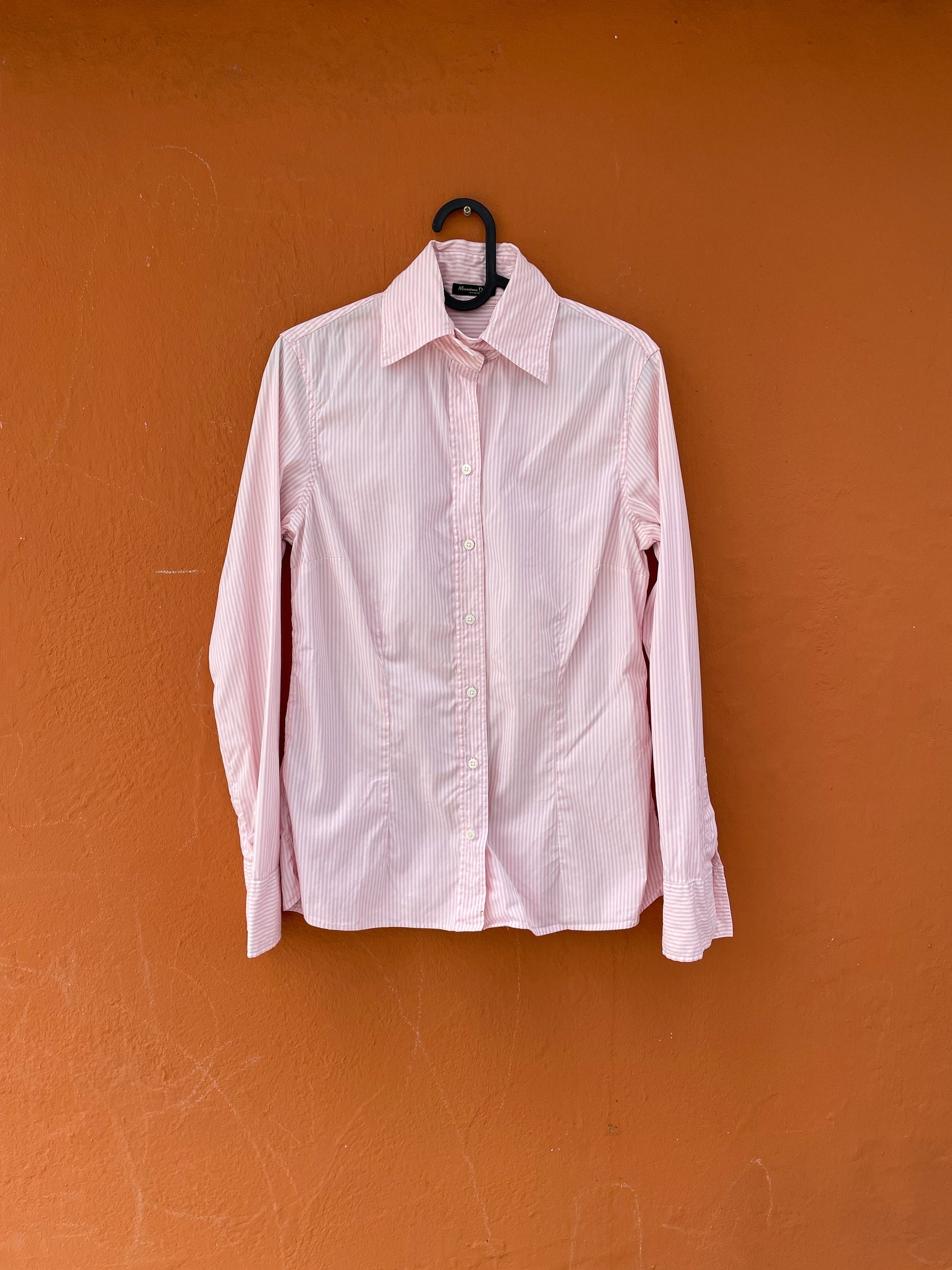 Massimo Dutti pink striped woman button up shirt, Elegant girl boss blouse, Smart oxford shirt,