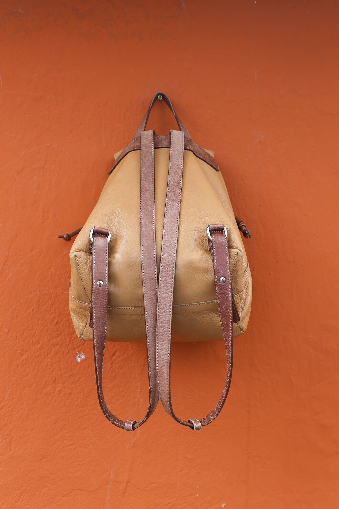 Vintage Super Soft Genuine Leather Backpack, Made in Spain, Boho Aesthetic, Beige cowhide small leather bag