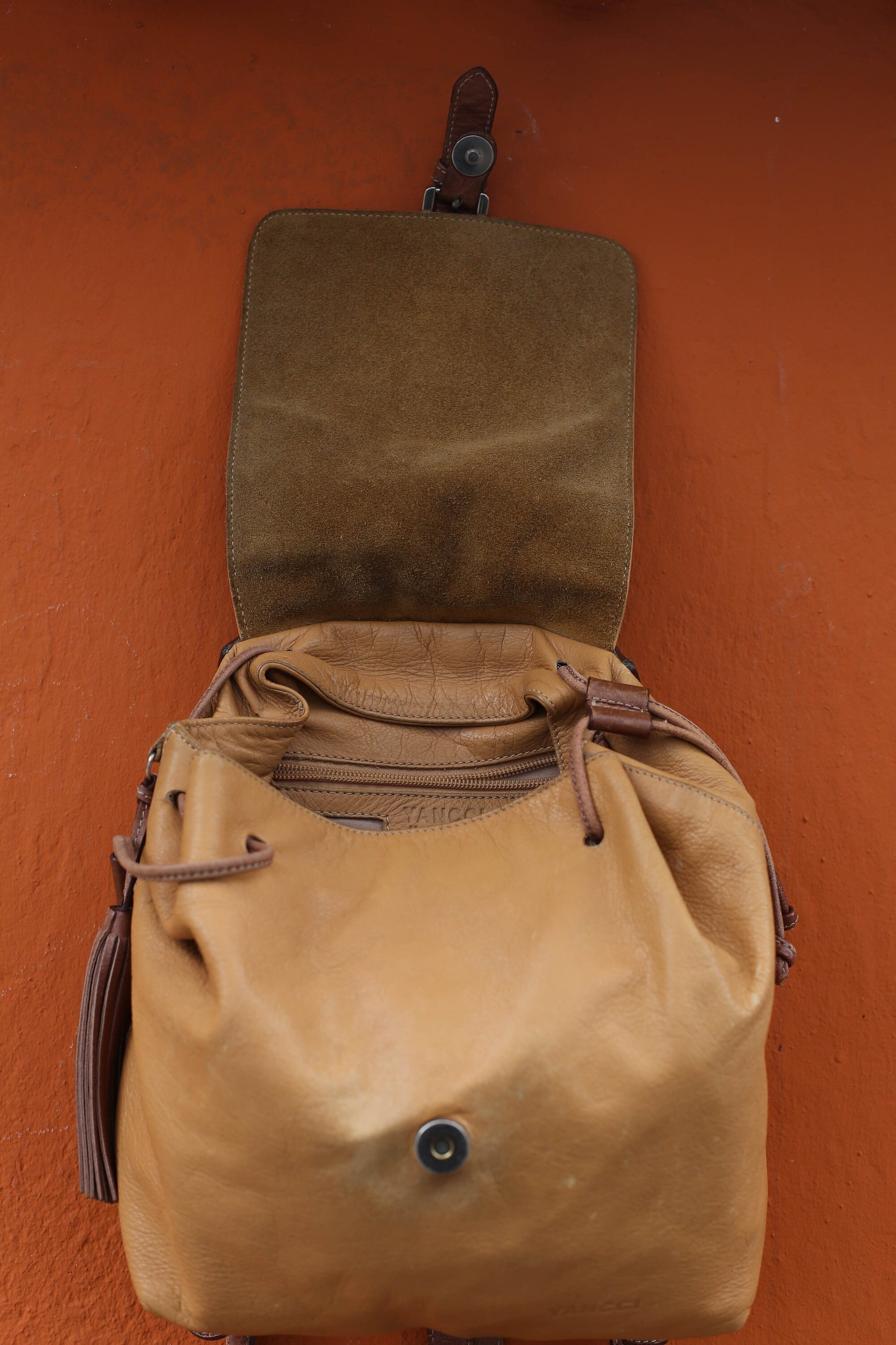 Vintage Super Soft Genuine Leather Backpack, Made in Spain, Boho Aesthetic, Beige cowhide small leather bag