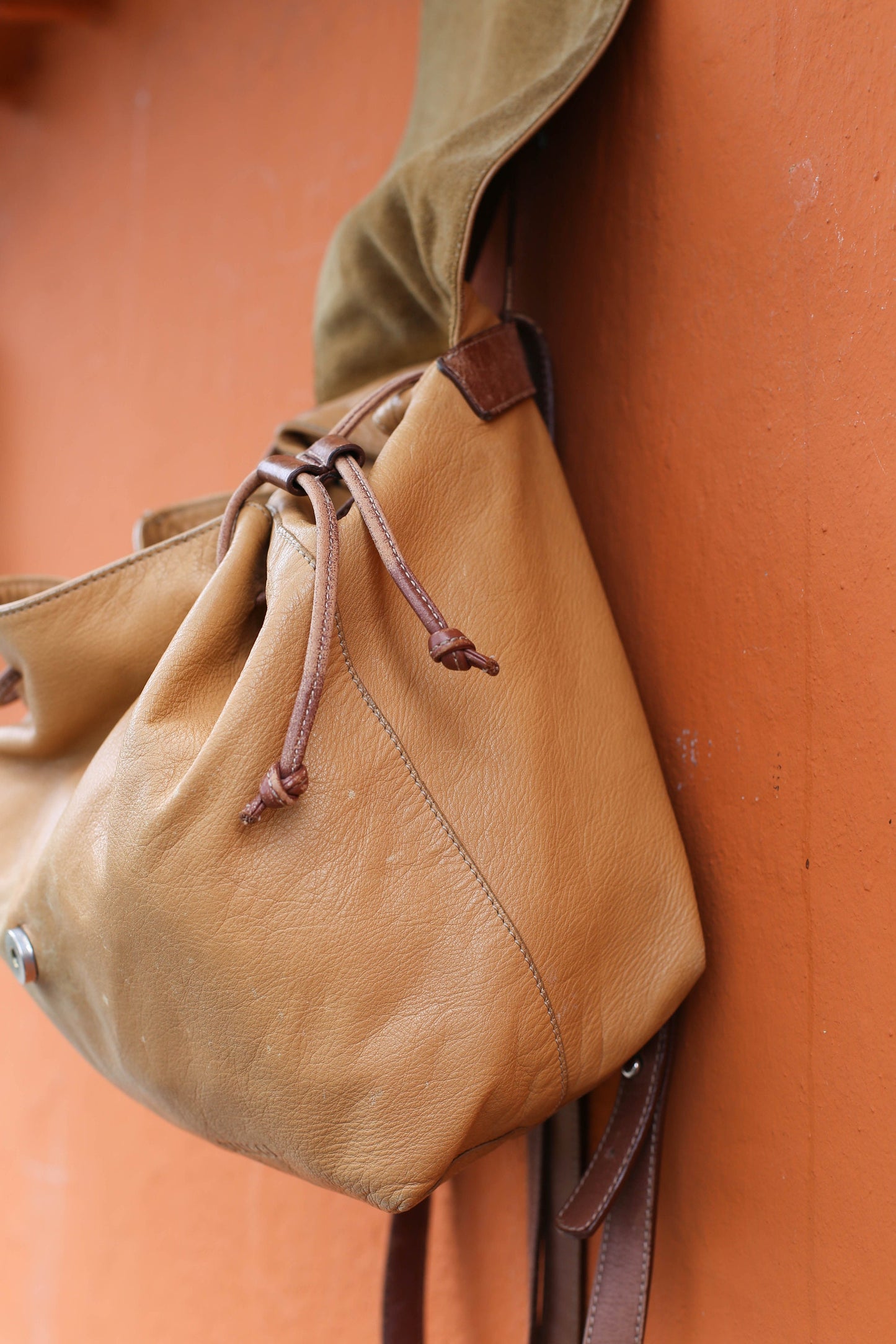 Vintage Super Soft Genuine Leather Backpack, Made in Spain, Boho Aesthetic, Beige cowhide small leather bag