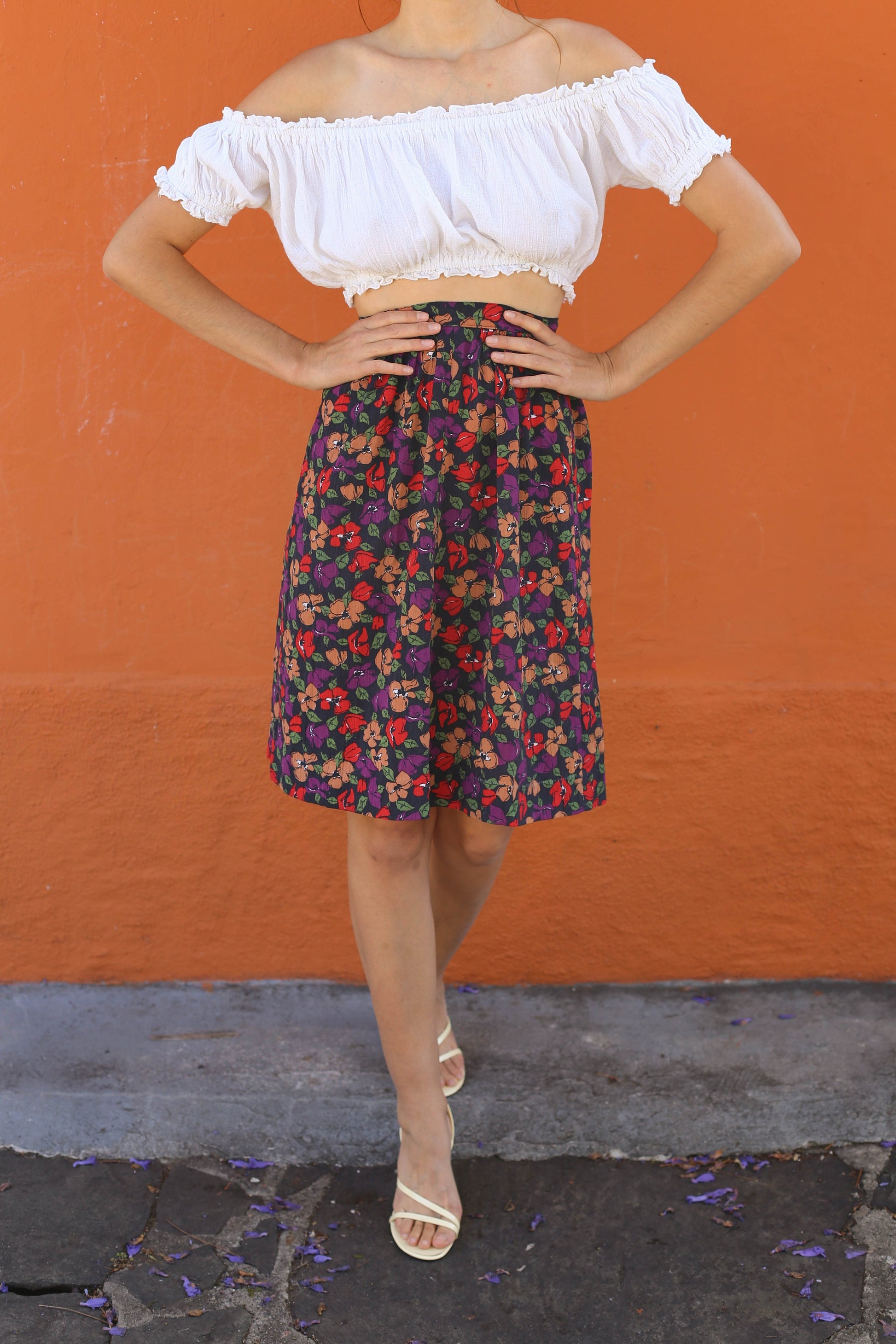 Handmade Vintage Floral High Rise Skirt, Retro A line midi skirt, Lightweight summer skirt, Boho 70s 80s clothing