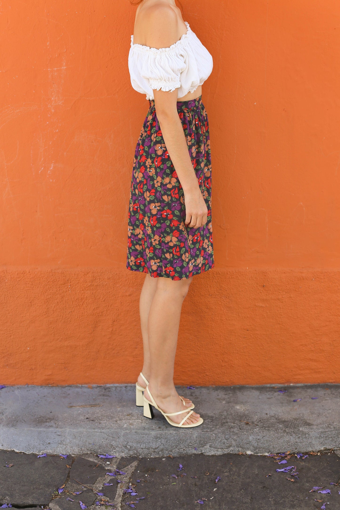 Handmade Vintage Floral High Rise Skirt, Retro A line midi skirt, Lightweight summer skirt, Boho 70s 80s clothing