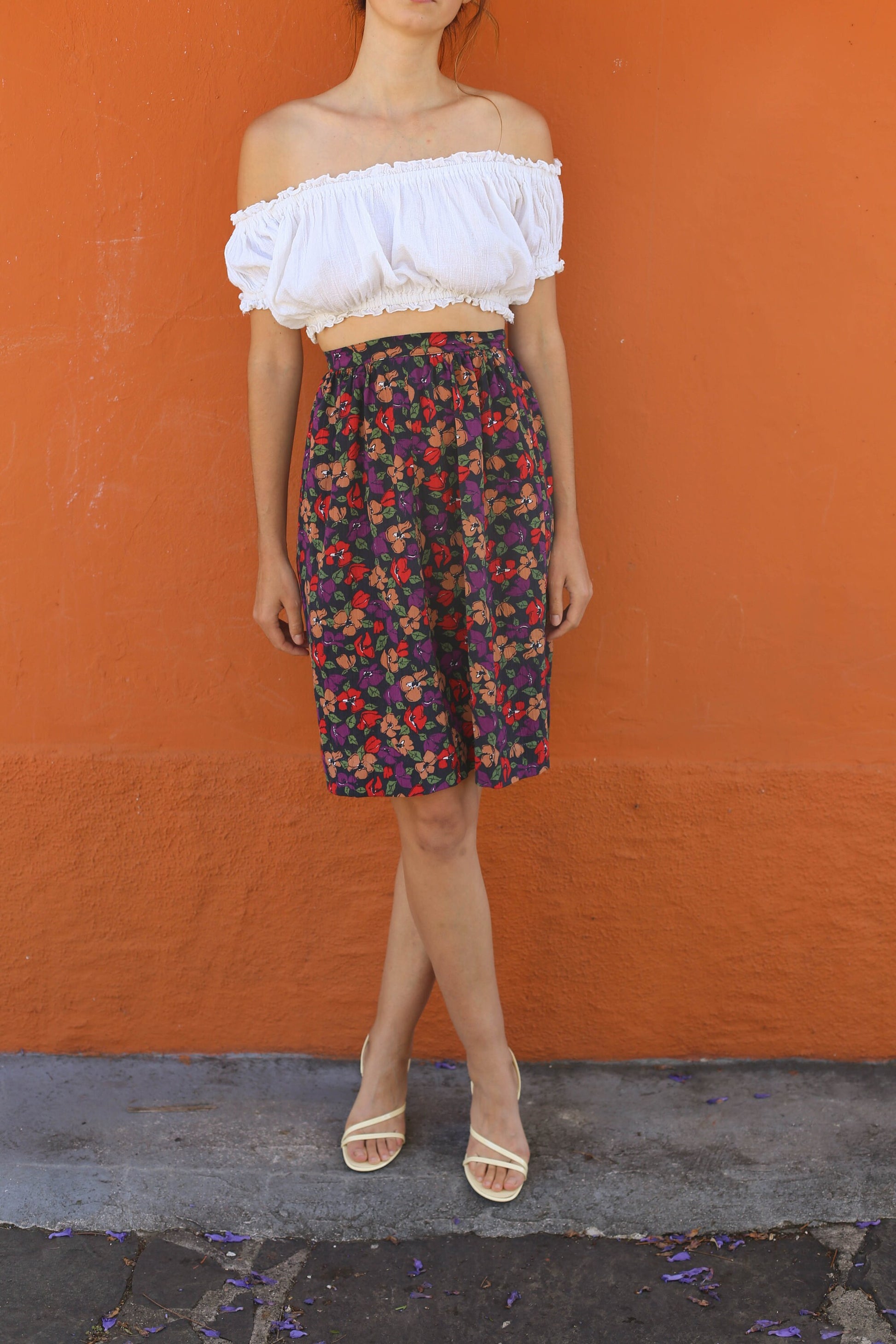 Handmade Vintage Floral High Rise Skirt, Retro A line midi skirt, Lightweight summer skirt, Boho 70s 80s clothing